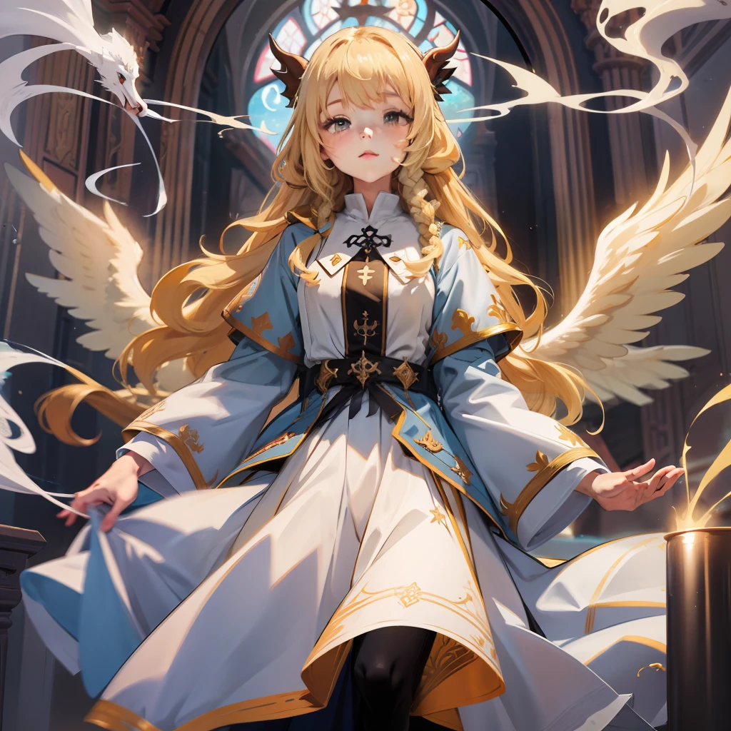 Blonde hair，Long hair with shawl and double long braids，anime illustrated，high qulity，JK sailor suit，Two-dimensional，Novel illustration，White suspender stockings，，Beast-eared maiden，A princess，Stand upright，Full body photo