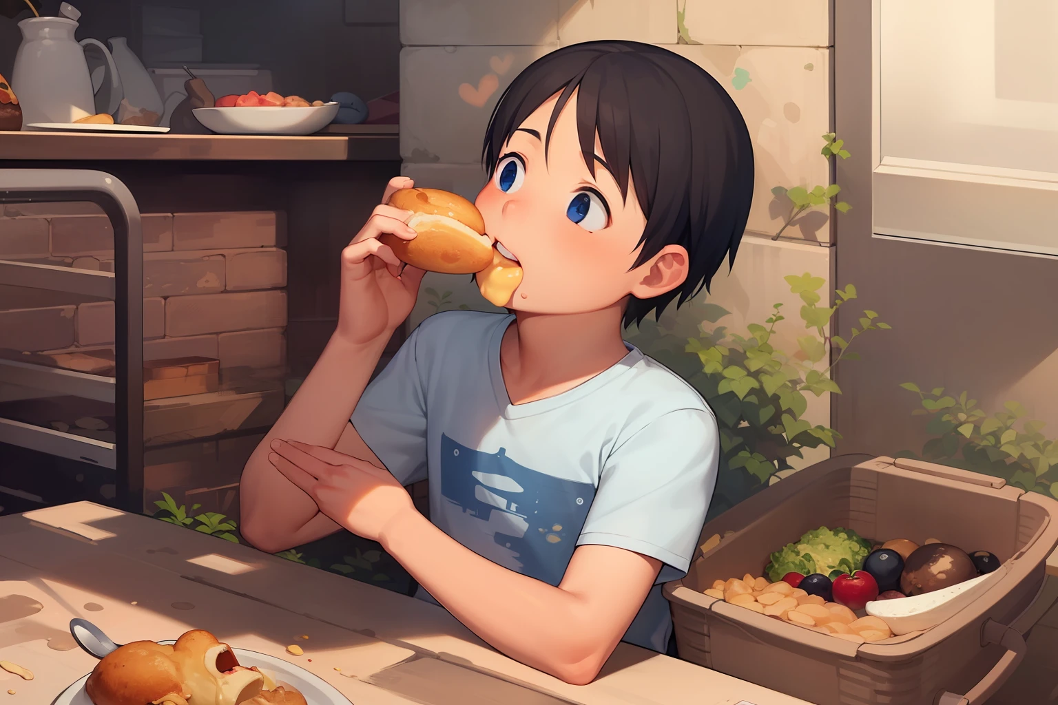 A boy is eating