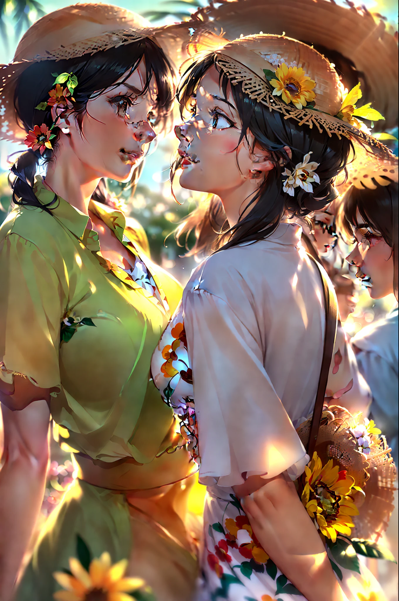 (extreme close up:1.5), (face focus:2),(Style of ???? ???:1.5),
((side face:2)),(1girl surrounded by soft_light:1.5), (backlighting:1.8), (lighting),(flowing fabric:1.3), ((Floral_summer_dress:1.5),(Straw_hat:1.3)),
(masterpiece), realistic, HDR, highly detailed, 8k, raw photo,
ambient occlusion, natural, harmonious composition, warm tones, fine art photography,
