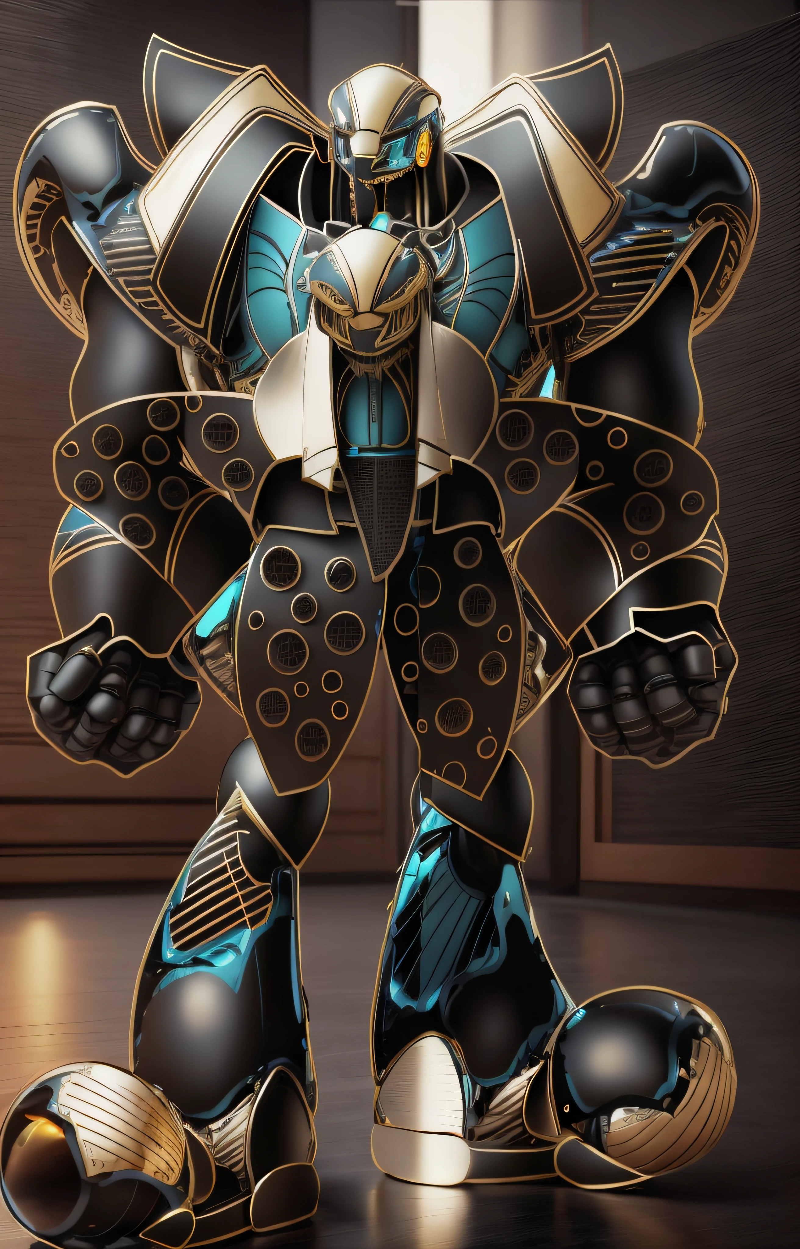 a drawing of a robot with a big head and a big body, cell shaded!!!, inspirado em Hiromu Arakawa, cell shaded art, cell shaded anime intricate, cell shaded, inspirado em Arthur Adams, cell shaded adult animation, Estilo Guyver, cell-shaded, cell - shaded, scarab reploid, 3D-rendering, ray-traced, Bokeh, fulgurar, multicolorido,