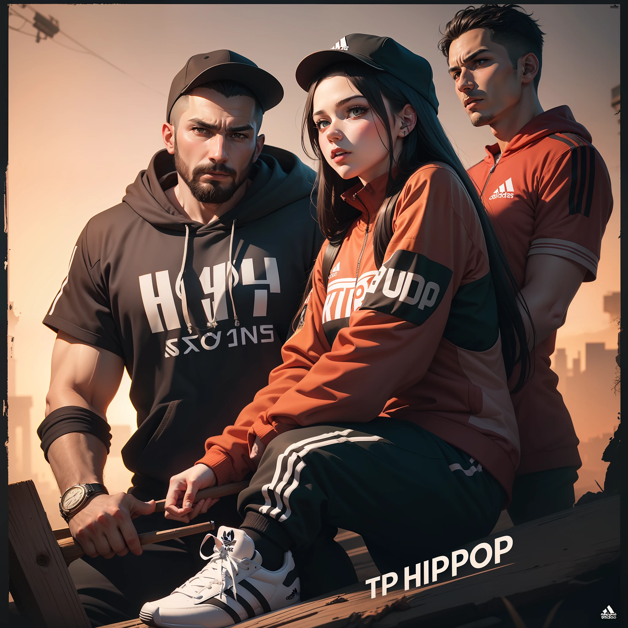 A highly detailed propaganda poster, assista a anime, arte pop, tipografia, papel vintage, thirds rule, trending on ArtStation, UHD , russian hard bass, adidas clothes