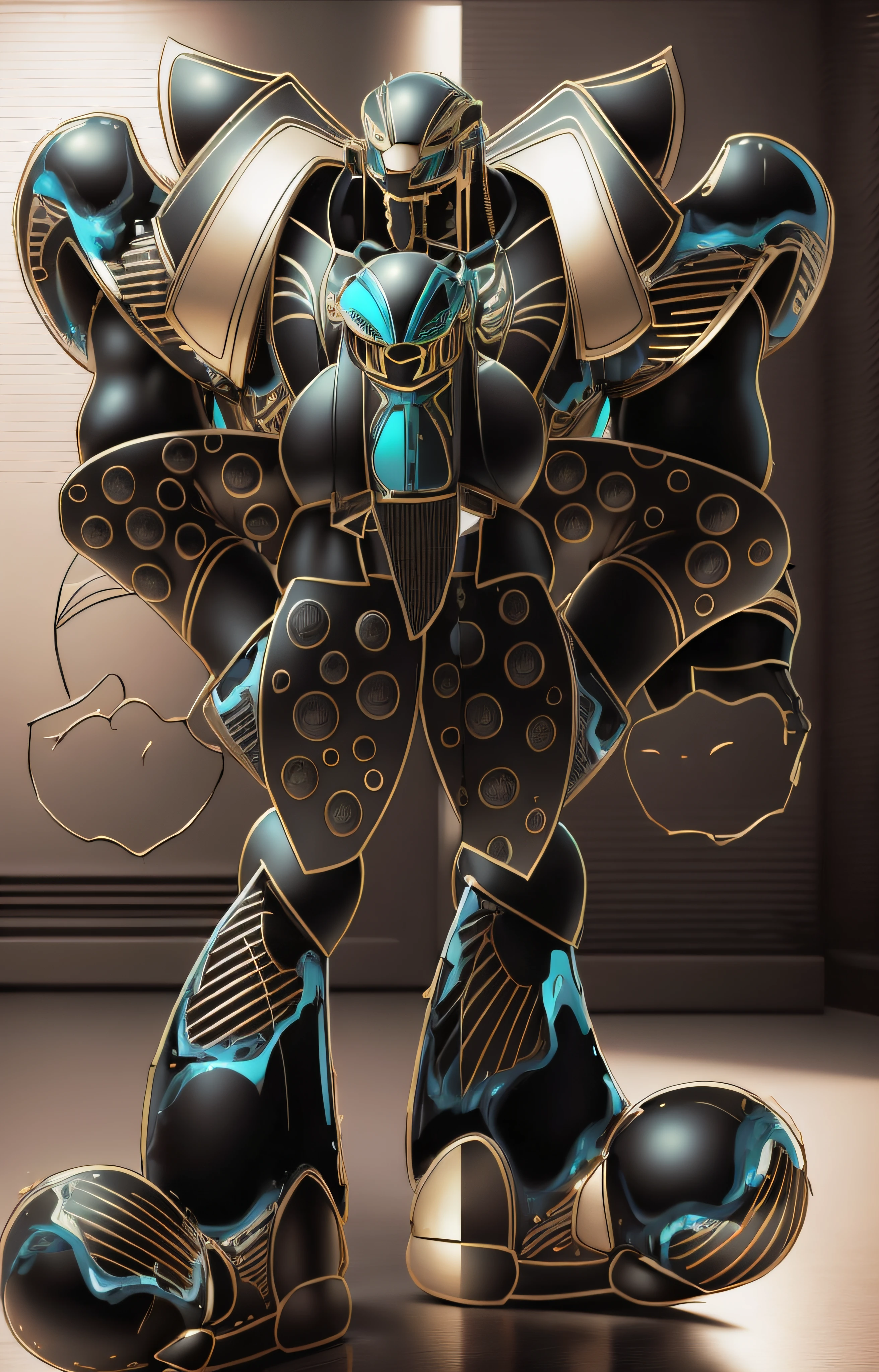 a drawing of a robot with a big head and a big body, cell shaded!!!, inspirado em Hiromu Arakawa, cell shaded art, cell shaded anime intricate, cell shaded, inspirado em Arthur Adams, cell shaded adult animation, Estilo Guyver, cell-shaded, cell - shaded, scarab reploid, 3D-rendering, ray-traced, Bokeh, fulgurar, multicolorido,