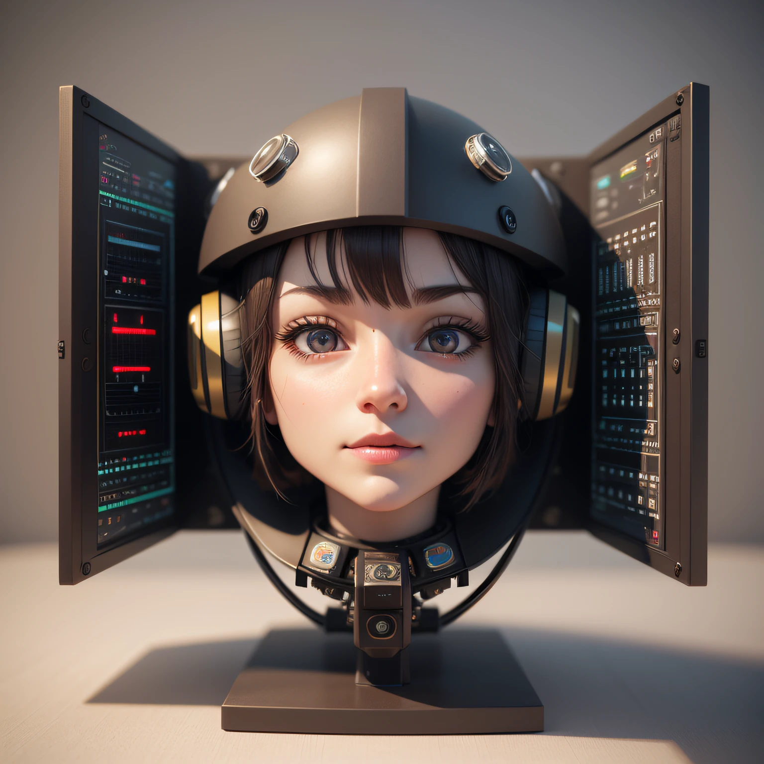 a very cute robot with a LCD screen for a face made from modular synthesizers, analog synthesizer robot, c4d render --auto