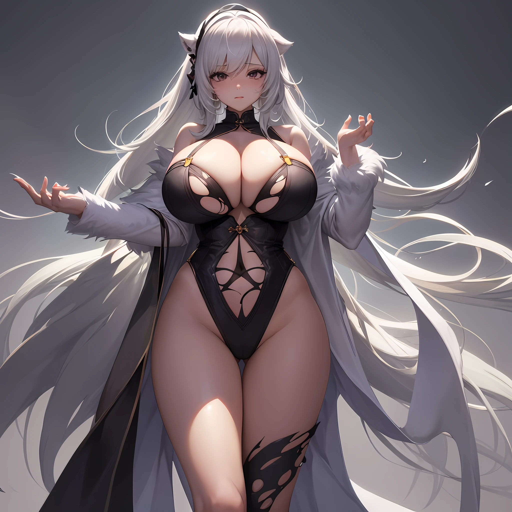 Erotic pose,Detailed torn clothes,standing on your feet,Cleavage is seductive,exhilarated,areola of breast,The chest was exposed,Slender legs,Thick thighs,Breasts are larger than the torso,gigantic cleavage breasts,Crazy swollen breasts,Highest image quality,Outstanding details,超高分辨率,leg wide open,animemanga girl,White hair, POV furry art, female furry mini cute style, Furry art!!!, hairy arms, White fur, style of wlop, SFW version, Inspired by WLOP, very very beautiful furry art, furry paw pov art --auto
