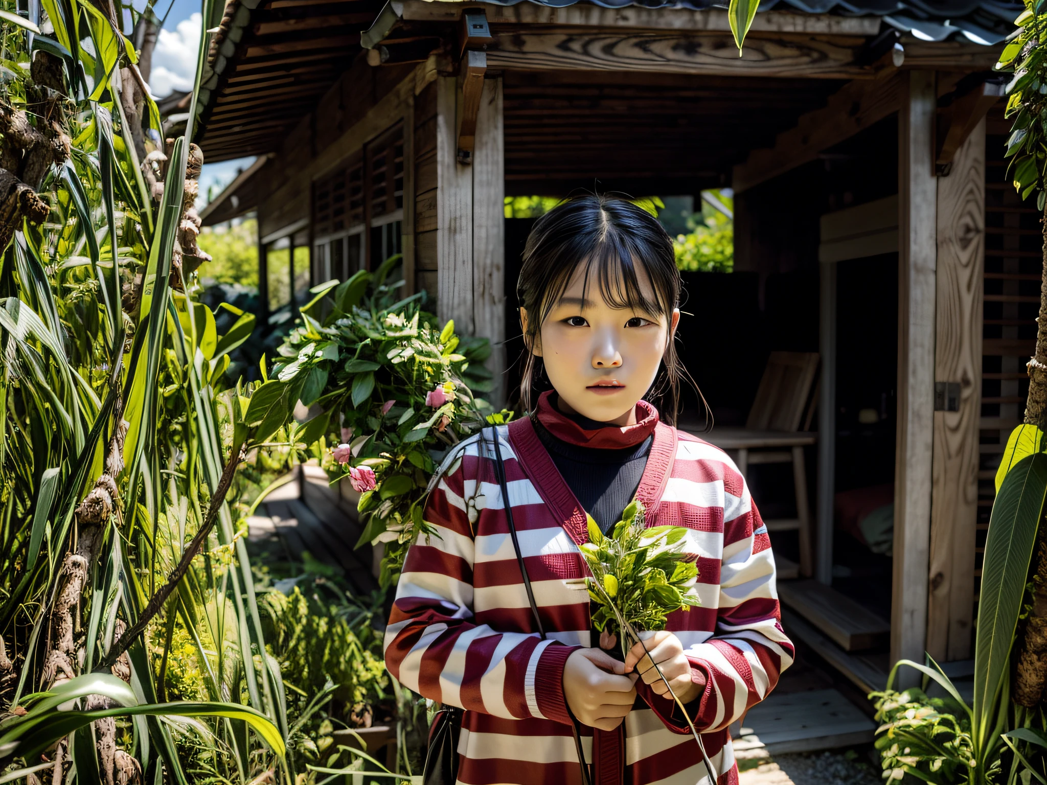 （fidelity：1.3），filigree，quality，Rembrandt lighting，（tmasterpiece：1.2），（fidelity：1.2），（best qualtiy），（skin detailed：1.3），（Complicated details），dramatics，Ray traching，1girl，ChineseGirl，brunette color hair，10years old，little breast，（grassy fields，suns，​​clouds，Tano，farms，rays of sunshine，footpath）