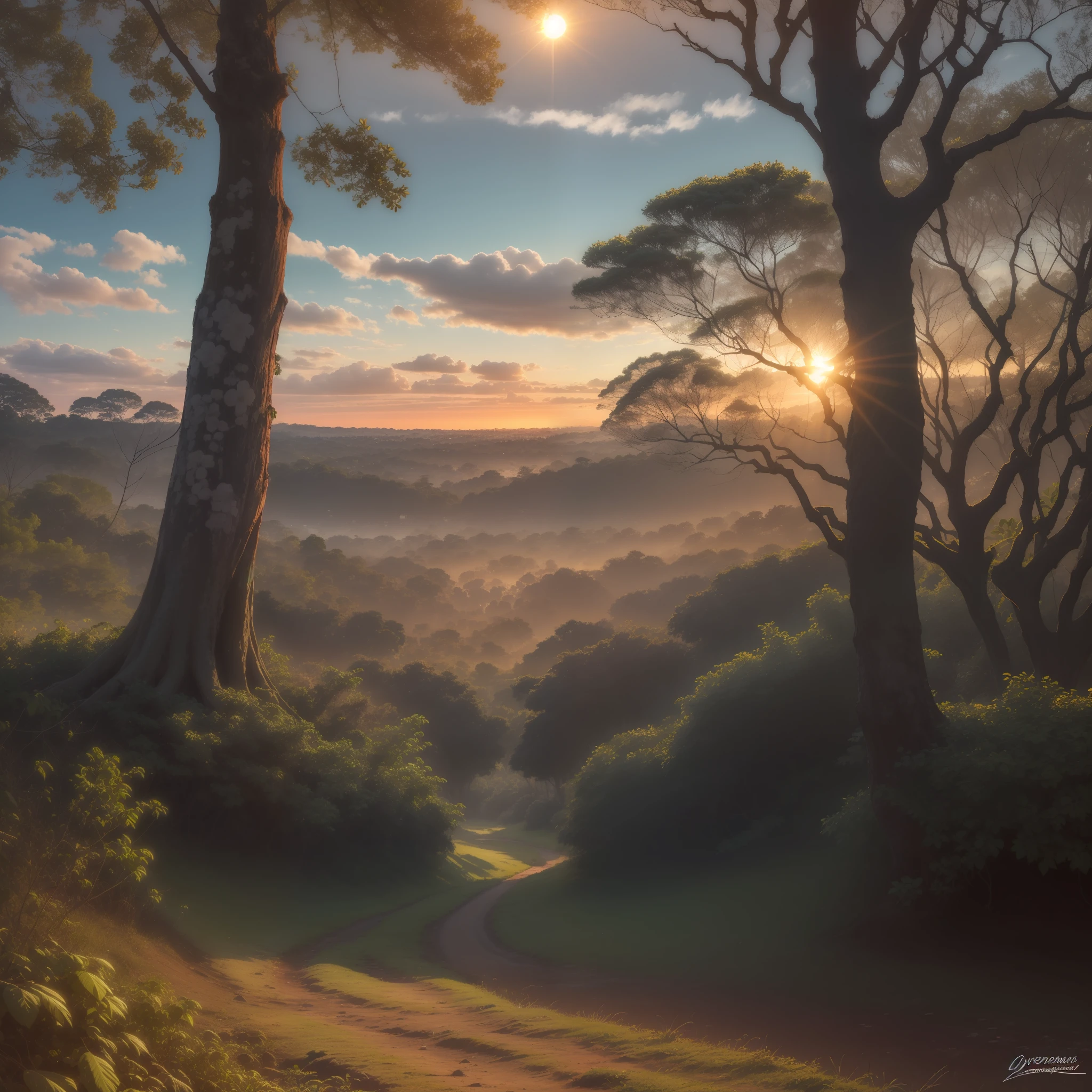Floresta inverno por do sol