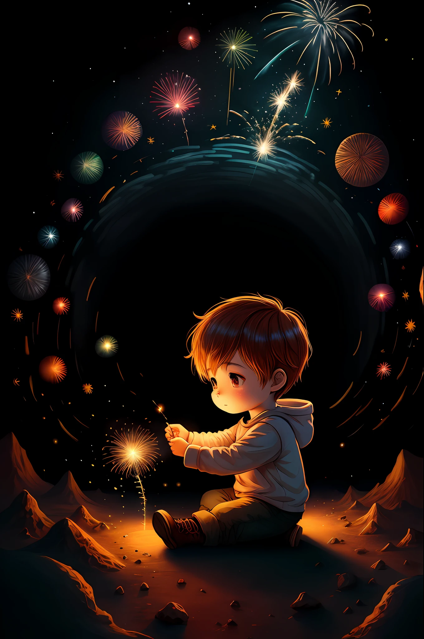 1boy,aerial fireworks, astronaut, aurora, milk way, festival,   chibi,  Fisheyes, masterpieces, top quality, best quality, official art, beautiful and aesthetic, animation, 8k raw,