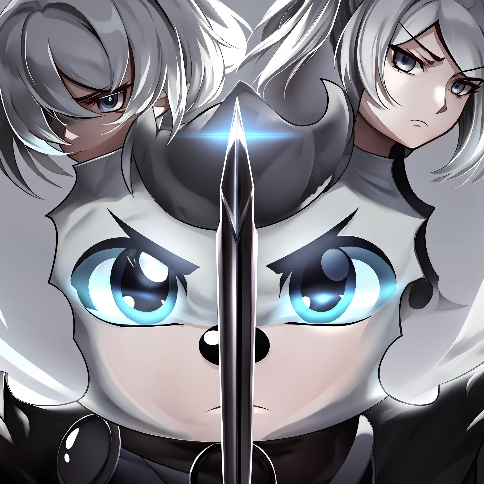 An image with a sword and a white wig, character art of maple story, Katana Zero video game character, angry character wielding a sword, this character has cryokinesis, MapleStory, hero 2 d fanart artsation, she is holding a sword, A look of anger, Stylized anime cyberpunk