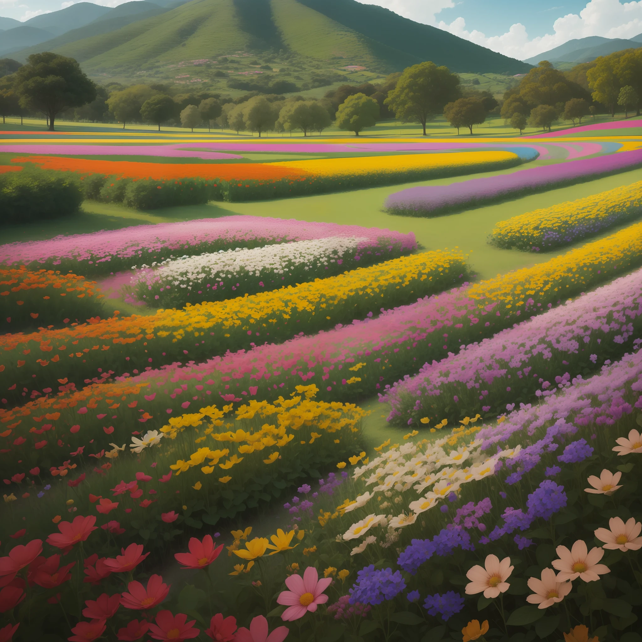 Campo de flores todas as cores detalhadas