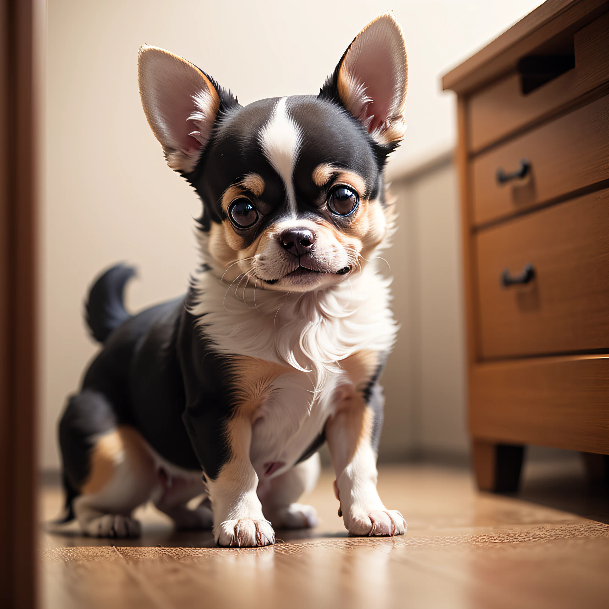 Brown and white furry Chihuahua --auto