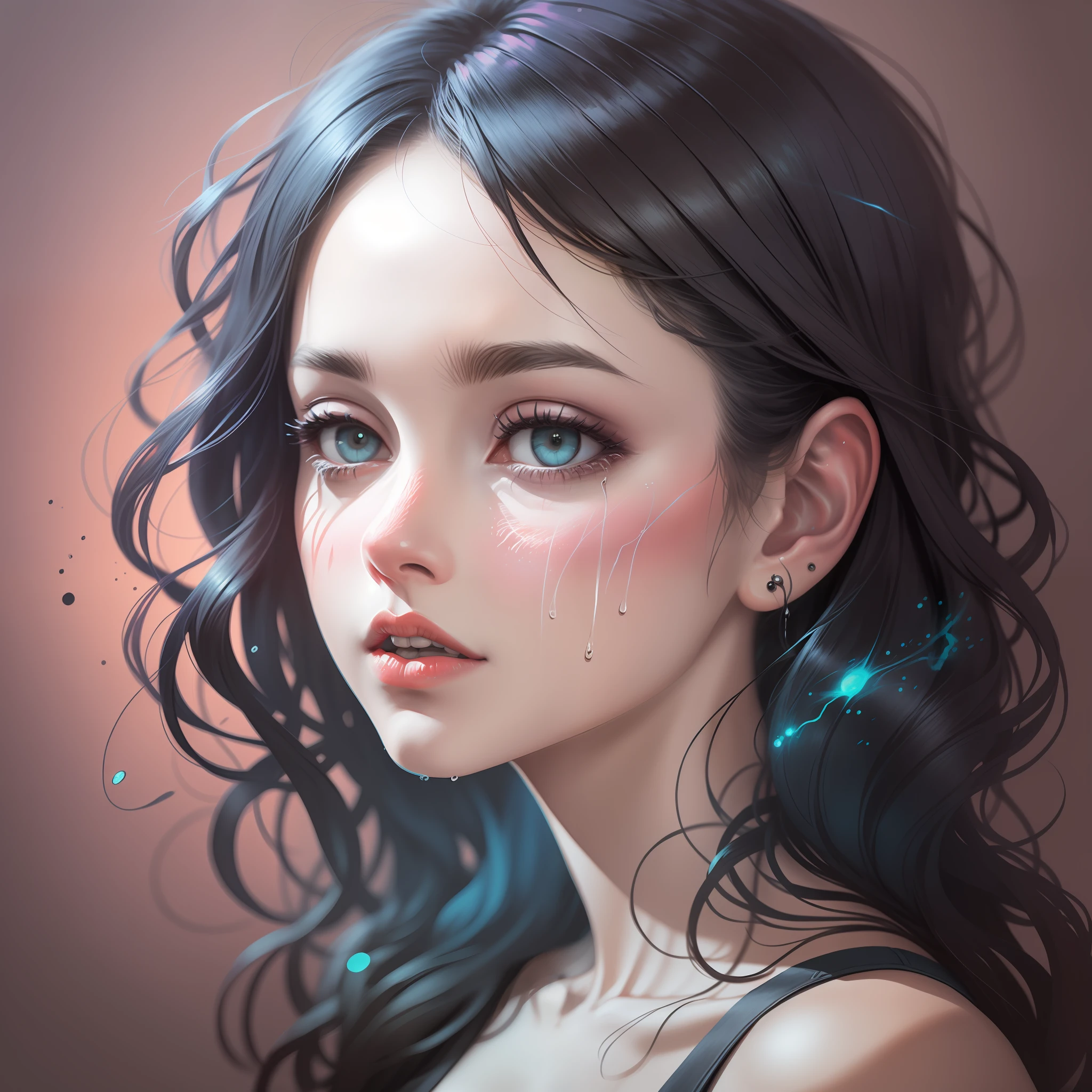 woman with agnes cecile, glowing design, pastel colors, ink drops, autumn lights