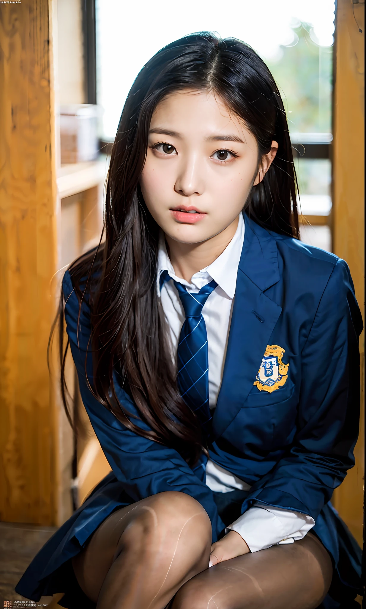 ulzzang-6500-v1.1,(raw photo:1.2), (photorealistic:1.4), Beautiful Meticulous Girl, very detailed eyes and faces, Beautiful detailed eyes, absurderes, unbelievable Ridiculous, hugefilesize, ultra - detailed, A high resolution, 非常详细,best qualtiy,tmasterpiece,kemomimi,((Japanes girl' high school uniform)),illustratio,非常详细,CG,unified,8k 壁纸,Amazing,finely detailled,tmasterpiece,best qualtiy,非常详细的 CG unified 8k 壁纸,light in face,cinmatic lighting, 1girl, ,((pantyless)),(((dynamicposes))),(Camel toes),(A half body),((Pantyhose)),((Next Meal))