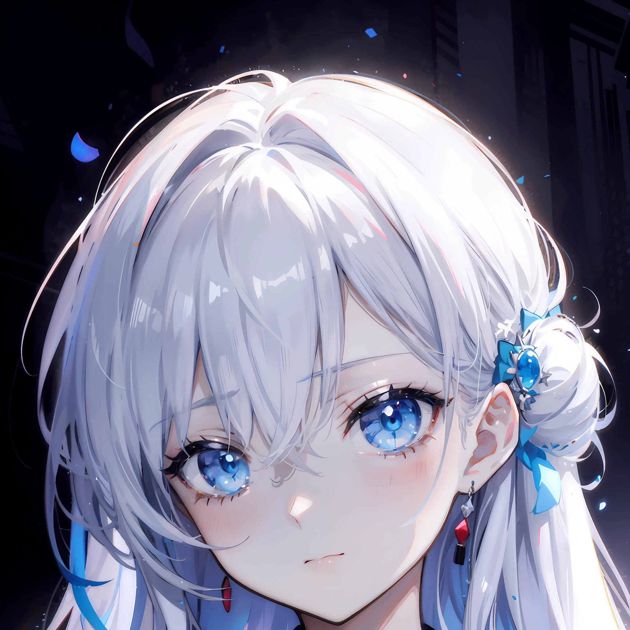 ((Elaborate Eyes)),(Red eyeshadow),anime girl with blue eyes and white hair with a blue bow, Girl with white hair, white haired Cangcang, style of anime4 K, Perfect white haired girl, detailed portrait of an anime girl, a beautiful anime portrait, Stunning anime face portrait, portrait anime girl, white-haired god, 4K anime wallpaper, Anime art wallpaper 8 K, Portrait of an anime girl, White-haired