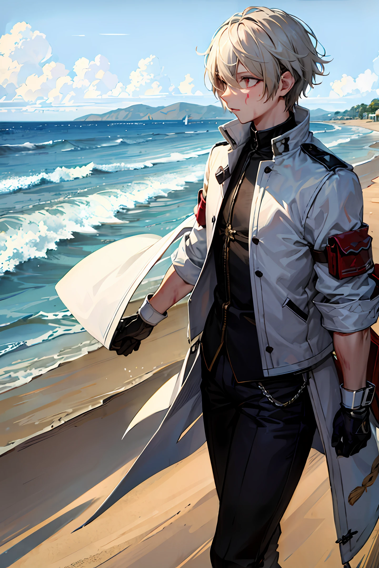 Pure white trench coat,Shota,Blood Clan,With a knife