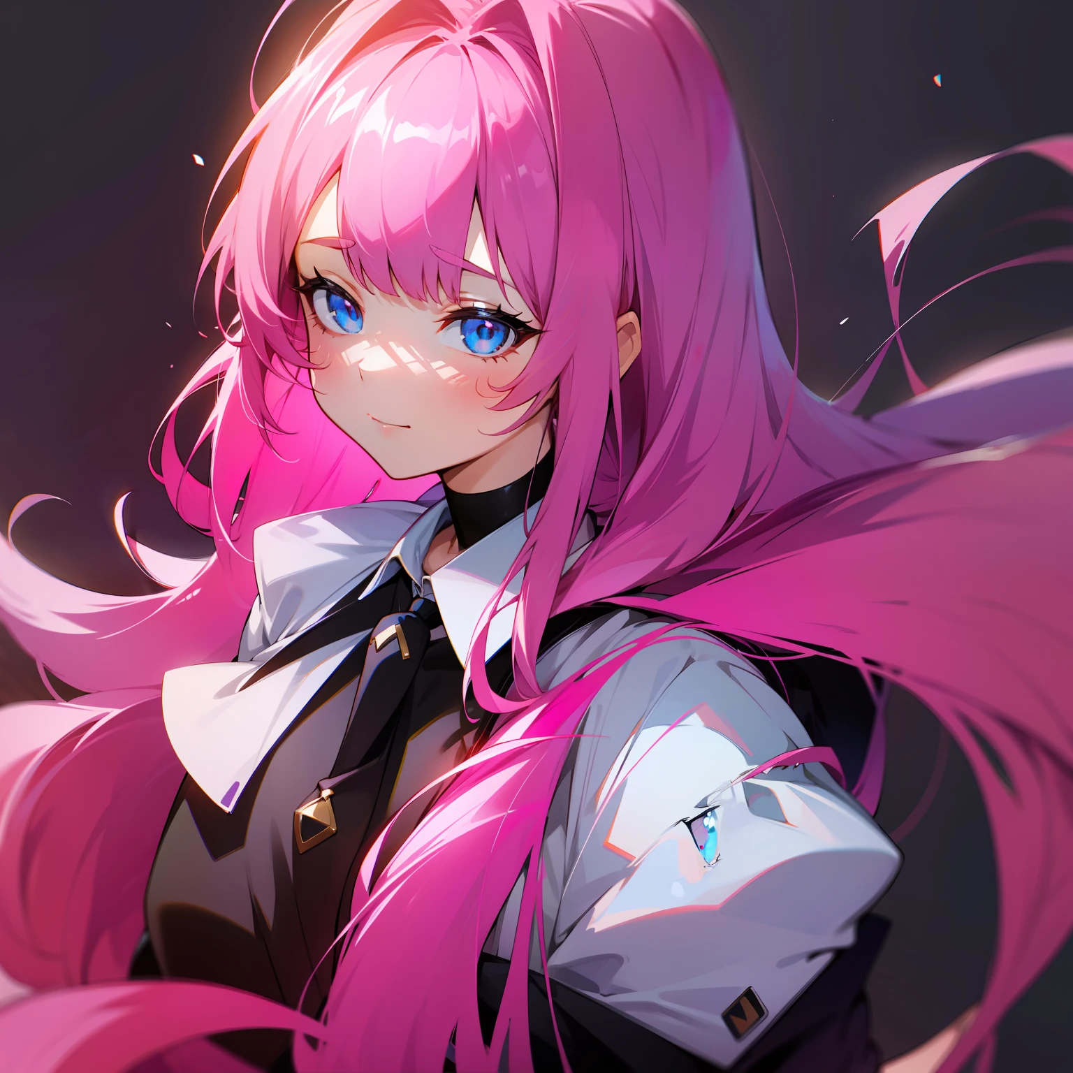 Long pink hair,Micro-roll,Blue eyes