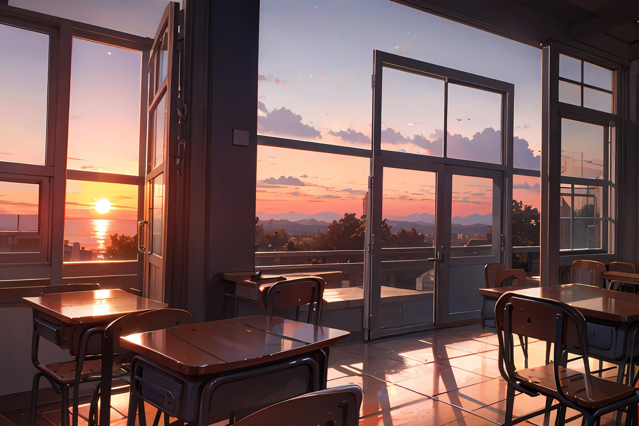 schools,the setting sun