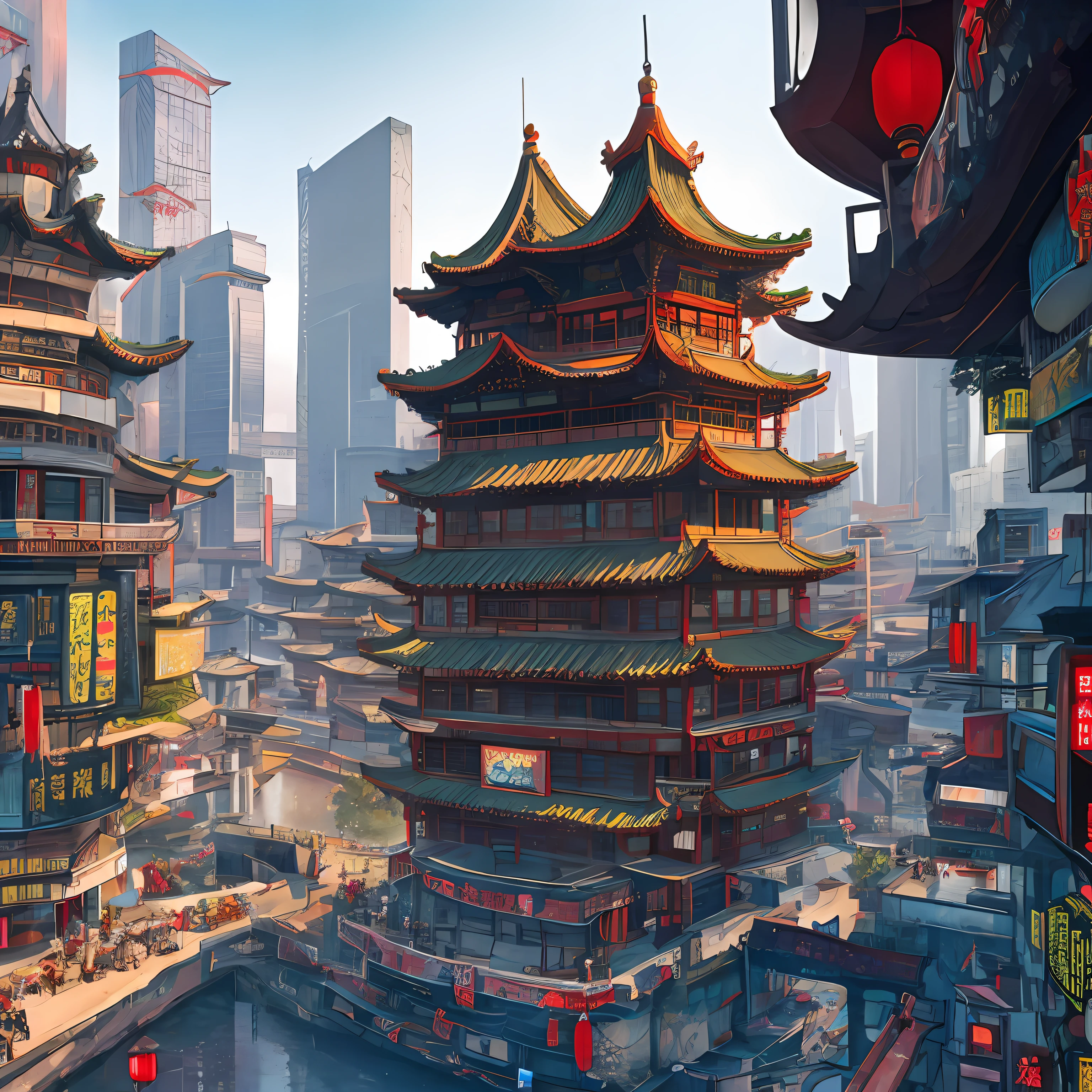 cyberpunk chinese ancient castle