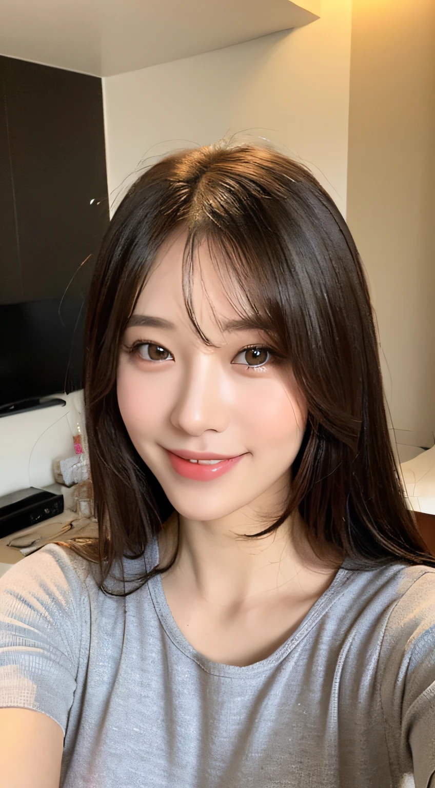 ((Best Quality, 8K, Masterpiece: 1.3)), 1girl, Slim Abs Beauty: 1.3, (Hairstyle Casual, Big Breasts: 1.2), Dress: 1.1, Super Fine Face, Delicate Eyes, Double Eyelids, Smile, Home
