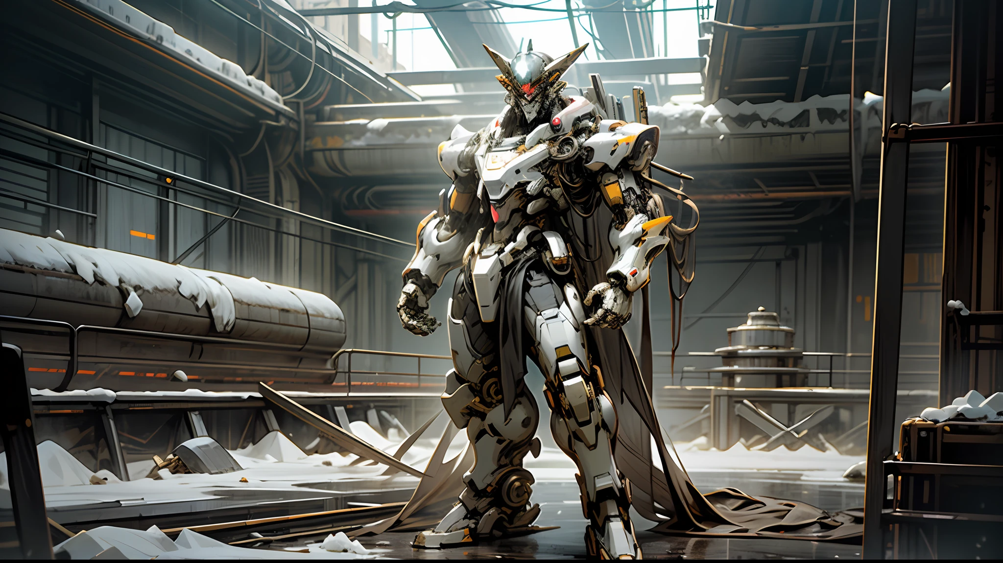 a close up of a robot standing in a room with a large window, Barbatos Gundam, barbatos mobile suit, Gundam armor, gundam style, gundam wing style armor, anime mecha aesthetic, Gundam Robot, anime large mecha robot, gundam, on a gundam, alexandre ferra white mecha, greek god in mecha style --auto