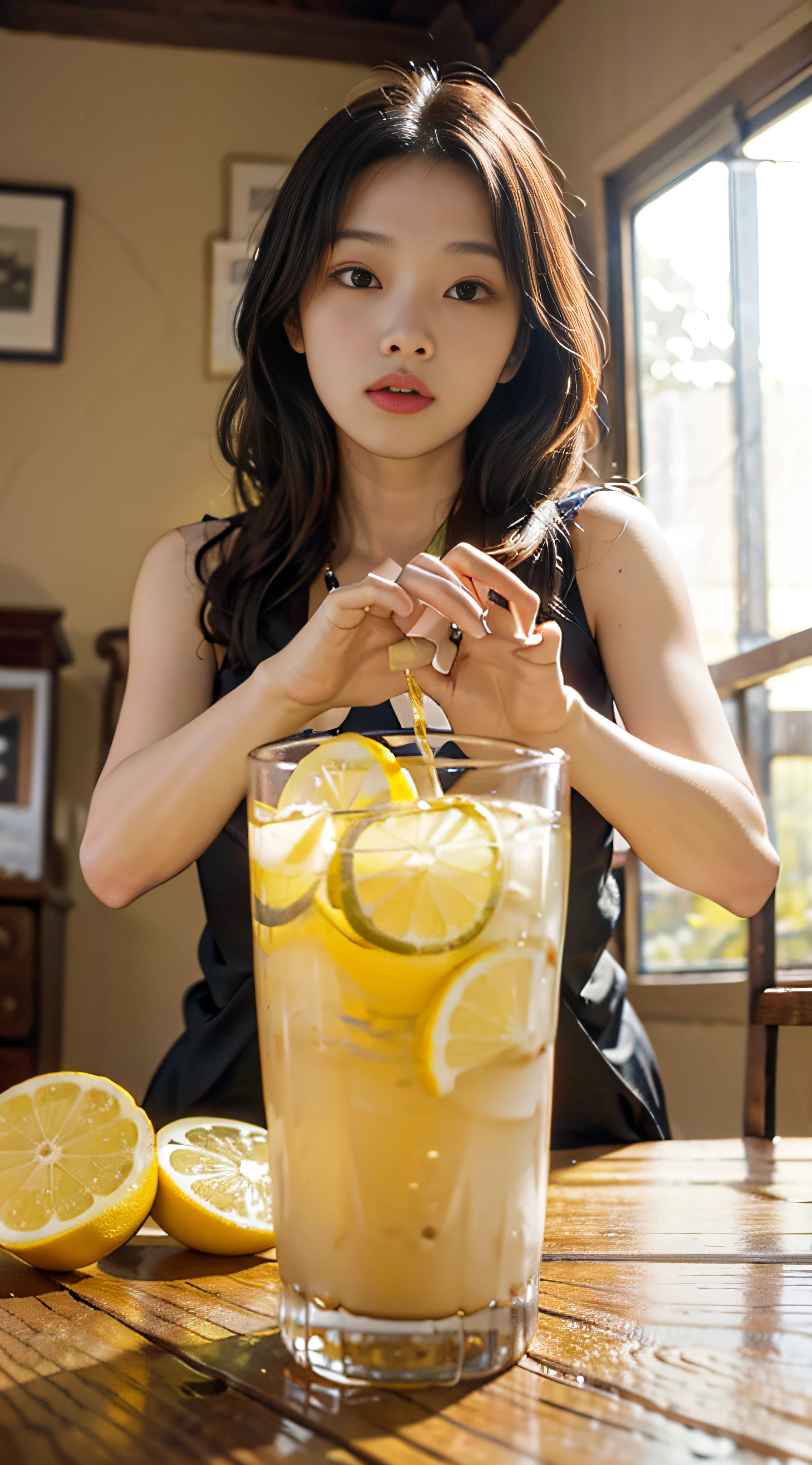 OriginalPhoto,At the empty table,Drink lemon juice,