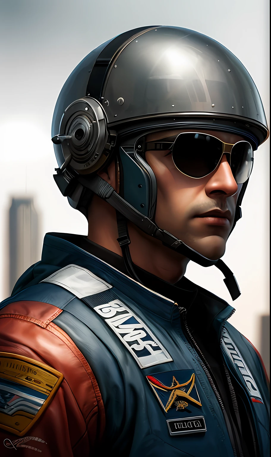 8k head portrait of a futuristic fighter pilot with his helmet on, intricate, highly detailed, digital photography, (masterpiece, sidelighting), hdr,
