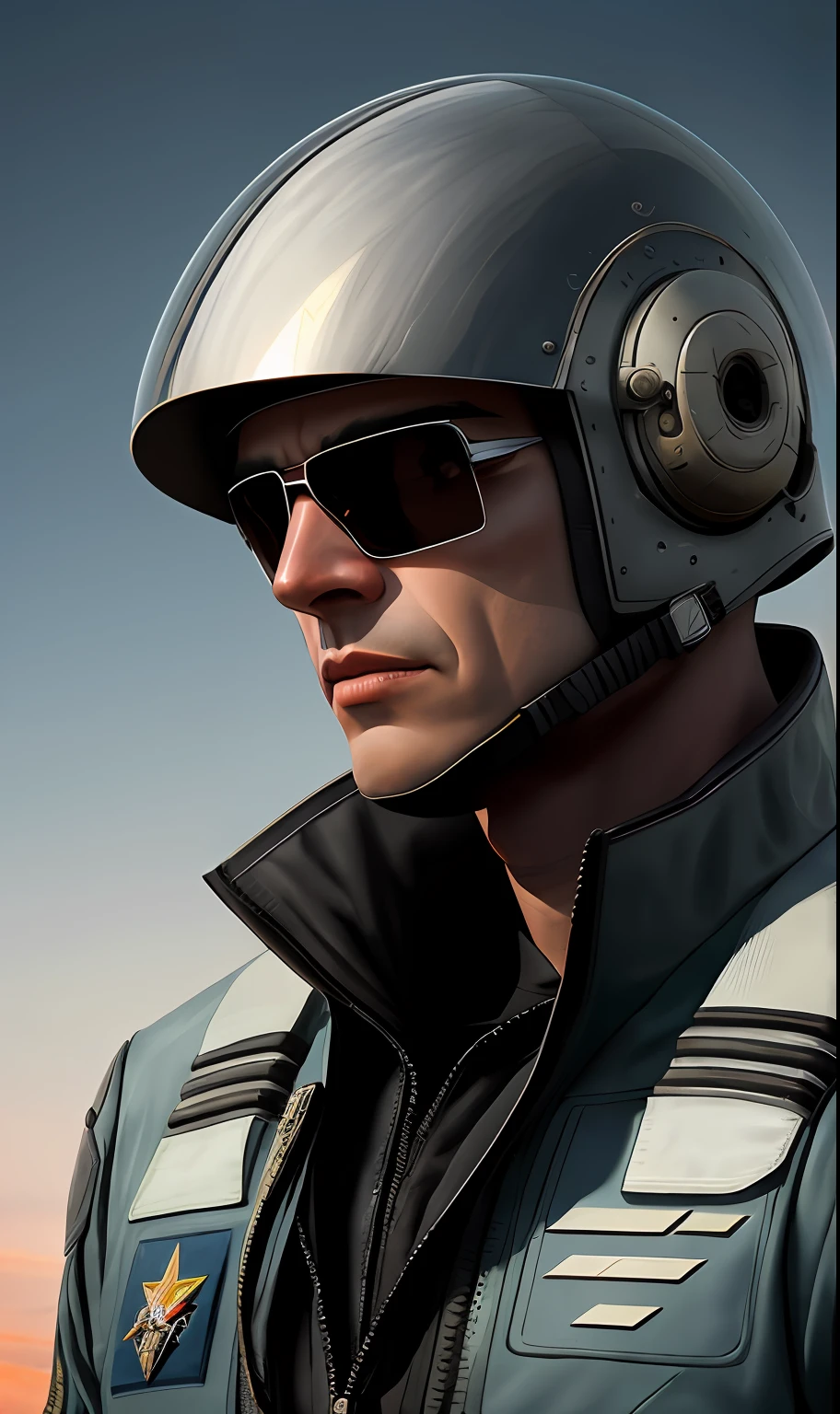 8k head portrait of a futuristic fighter pilot with his helmet on, intricate, highly detailed, digital photography, (masterpiece, sidelighting), hdr,