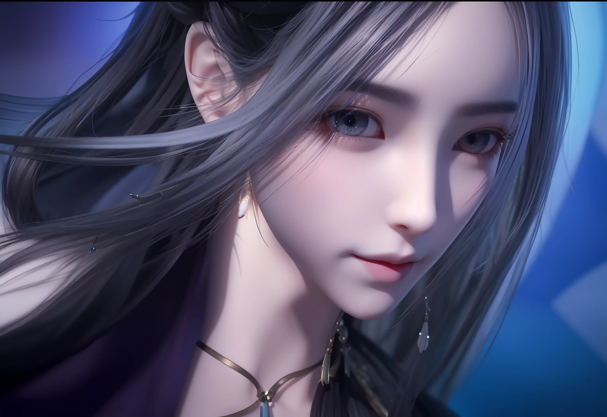 a close up of a woman with long hair and a black top, beautiful avatar picture, xianxia fantasy, author:Li Fangying, Smooth anime CG art, Zhang Jingna, Yan, author:Fan Qi, By Li Song, author:Qu Leilei, by Yang J, Realistic. Cheng Yi, 3 d anime realistic, Xianxia, Beautiful young wind spirit