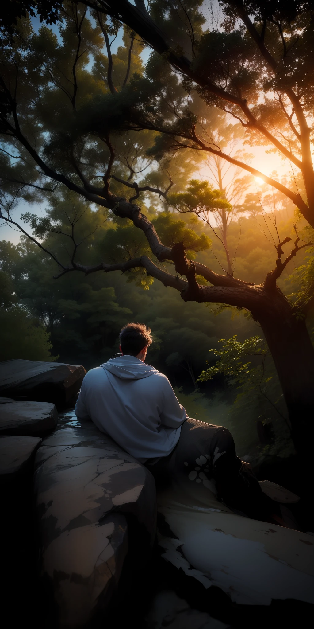 Sunset back handsome guy