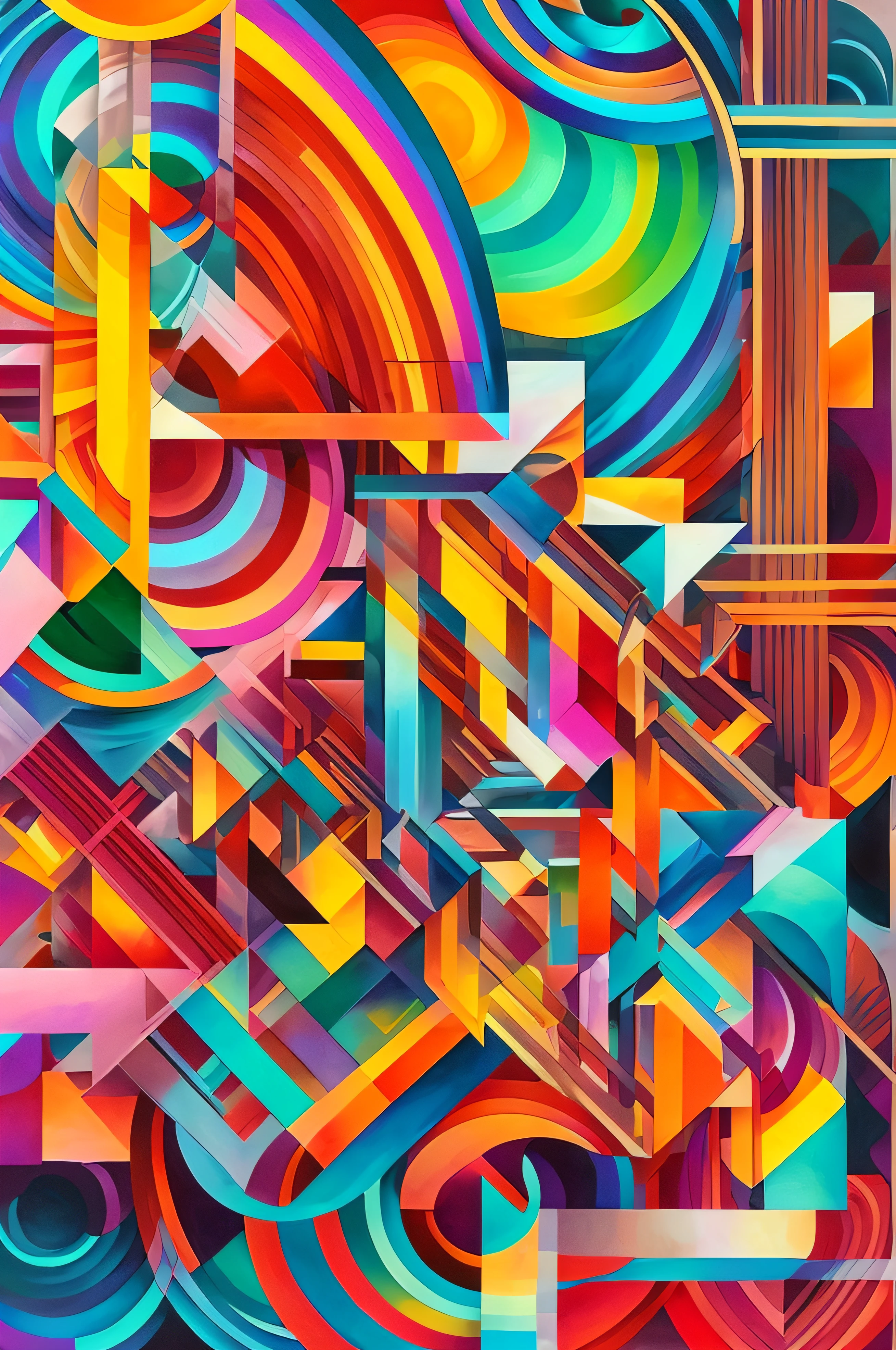a close up of a painting of a colorful design with a lot of lines, Sombreado futurista pero colorido, Arte generativo colorido, abstract geometric art, geometric abstract art, Ilustraciones coloridas, colorido arte digital, colorido arte digital, geometric abstract, Resumen detallado, chromatic 3d geometry, Arte vectorial multicolor, Arte digital multicolor, geometric abstraction, 3d geometric abstract art