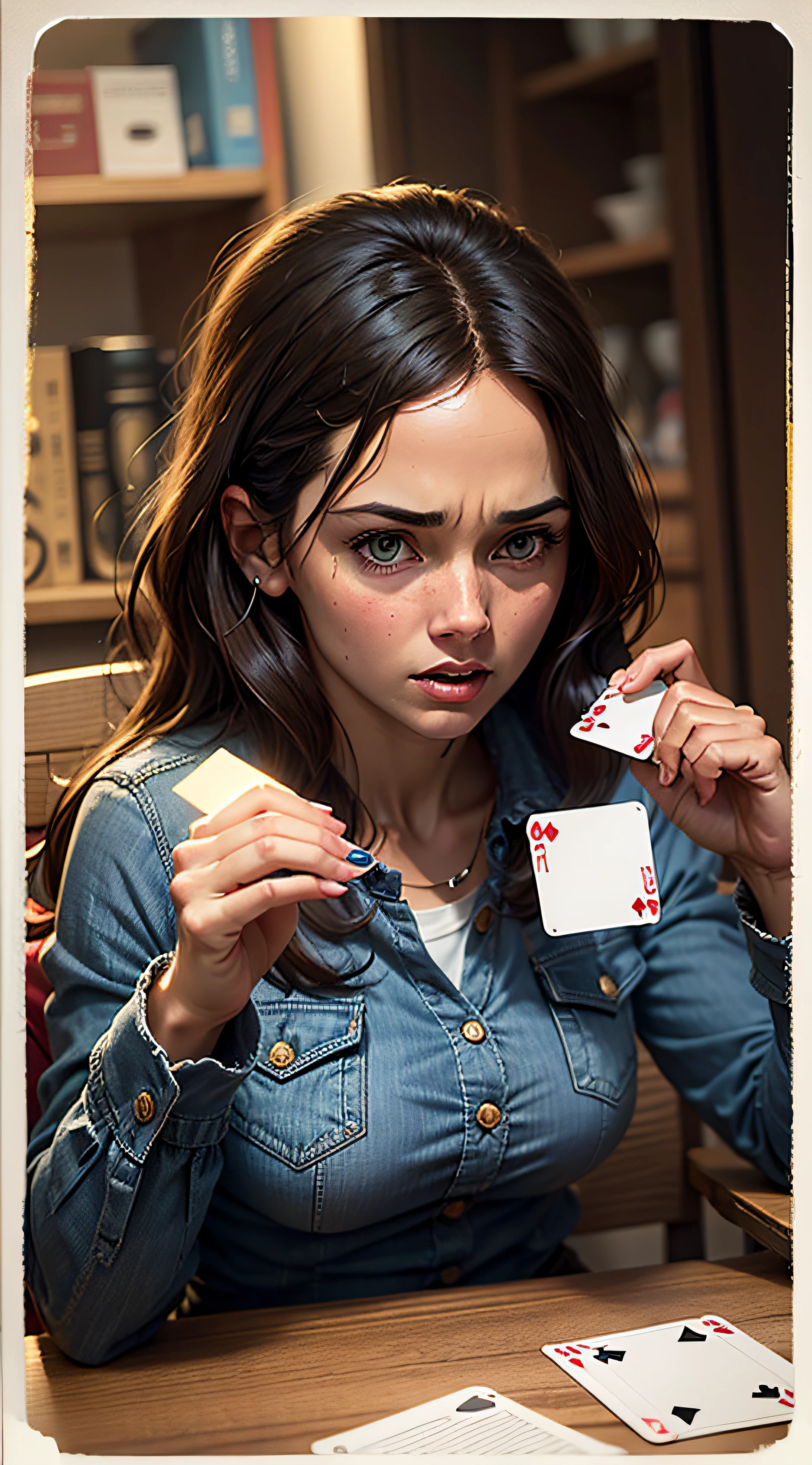 altamente detalhado, alta qualidade, master part, Beautiful, Cartas de Jogo,BEN AFFLECK, sozinho, propriedade, card, mesa, holding card, sentado, dentro, deck, POV em toda a tabela, boca fechada, Olhando para o Viewer, gigachade, --auto