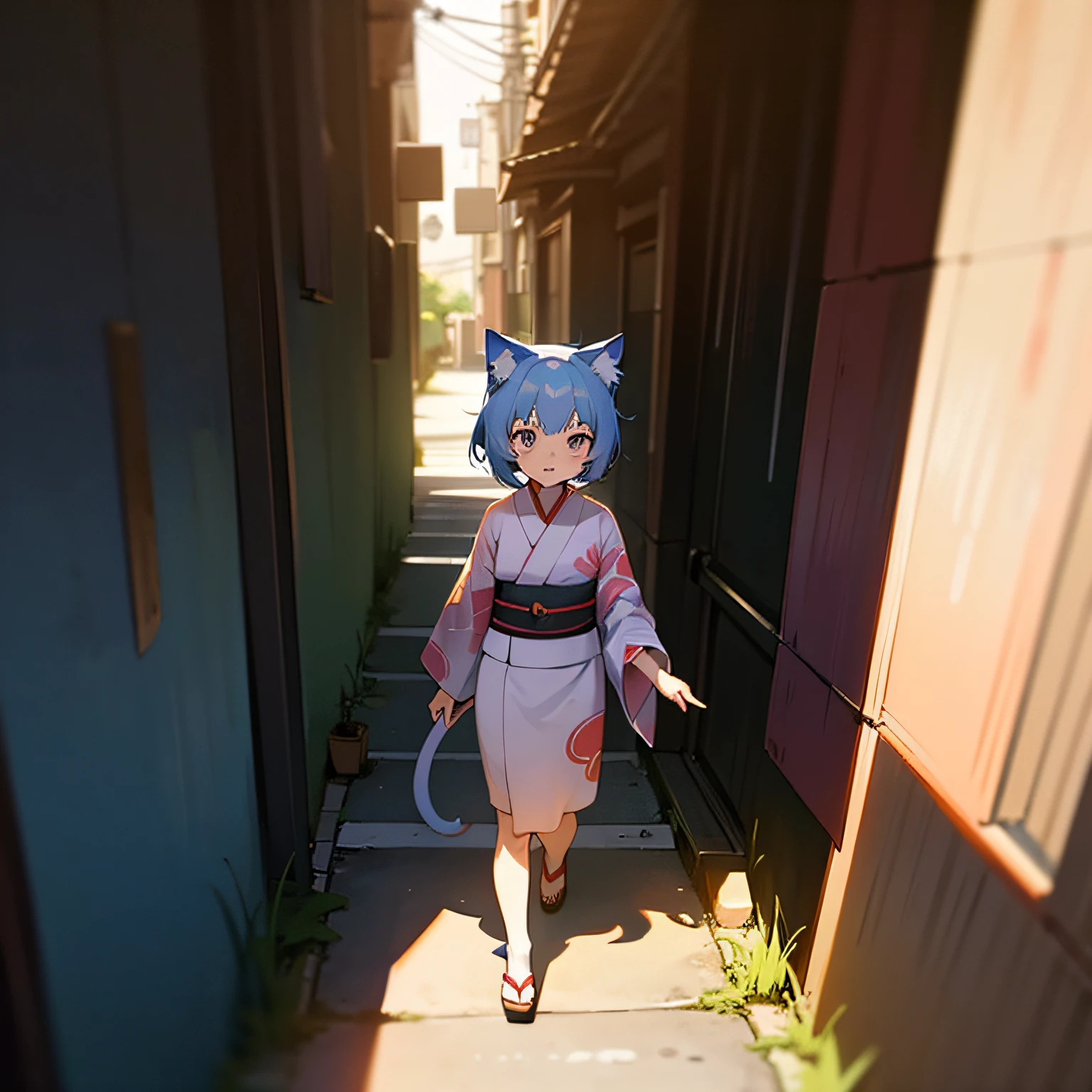 anime character in kimono outfit walking down a narrow alley, anime catgirl, nyaruko-san, cute anime catgirl, anime visual of a cute cat, anime visual of a cute girl, nekomimi, anime cat, still from tv anime, Today's featured anime stills, mushoku tensei, beautiful anime catgirl, mitsumayo, neko --auto