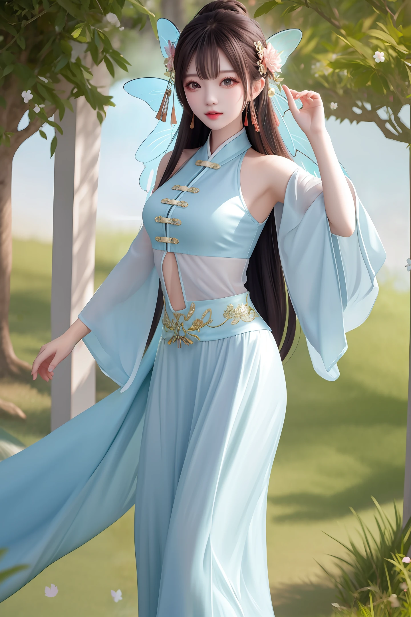 Long skirt, long hair waves, Asian Chinese, fairy fluttering, superb sexy