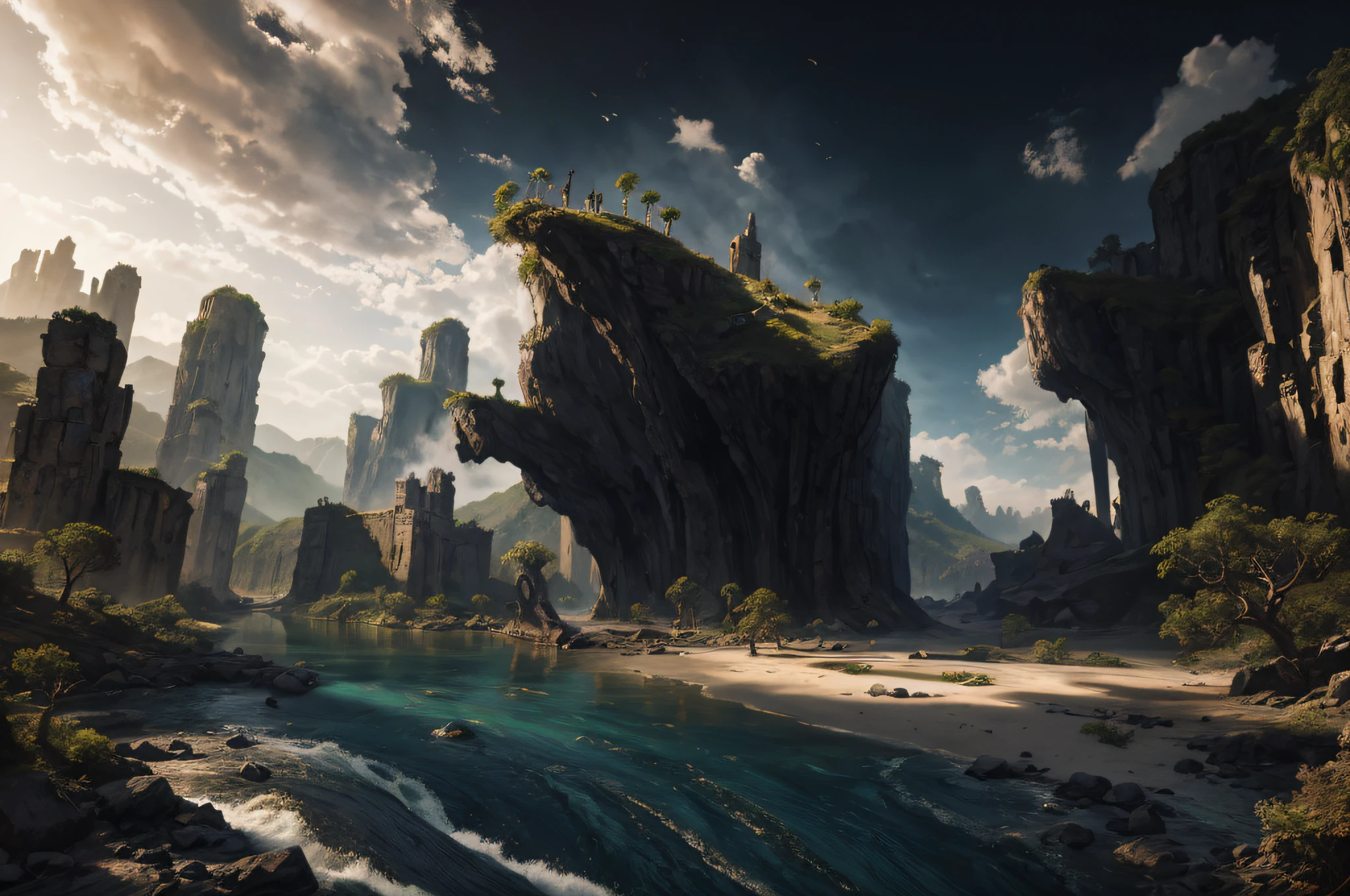 （Realistis：1.4）There is a painting，There is a river inside, 4k highly detailed digital art, An epic of an island，