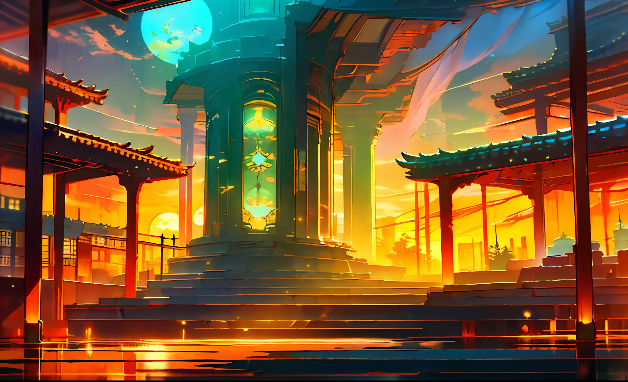 gentleness,downy,Full of dreamy atmosphere,Colorful school landscape,With the setting sun