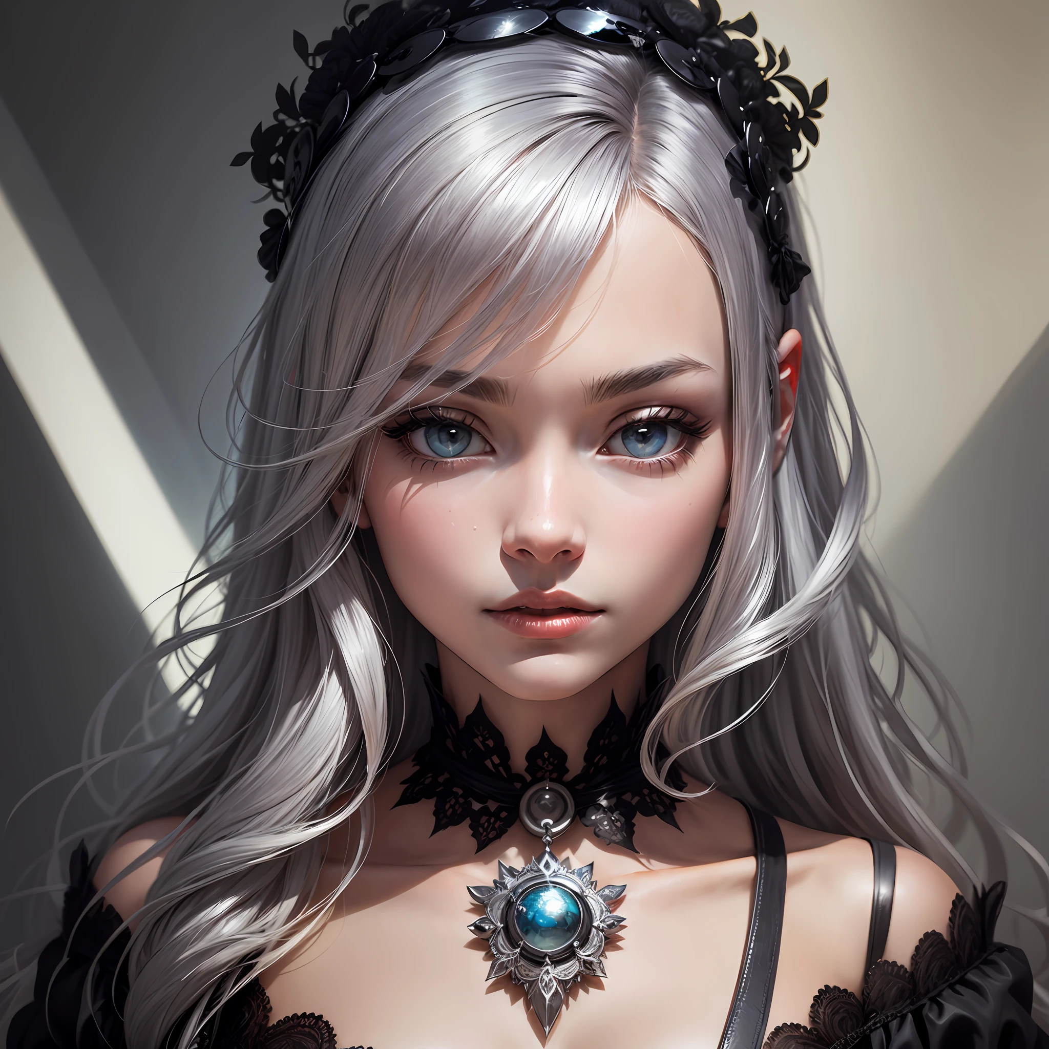 black hair, silver hair, silver hair, Surrealism --auto