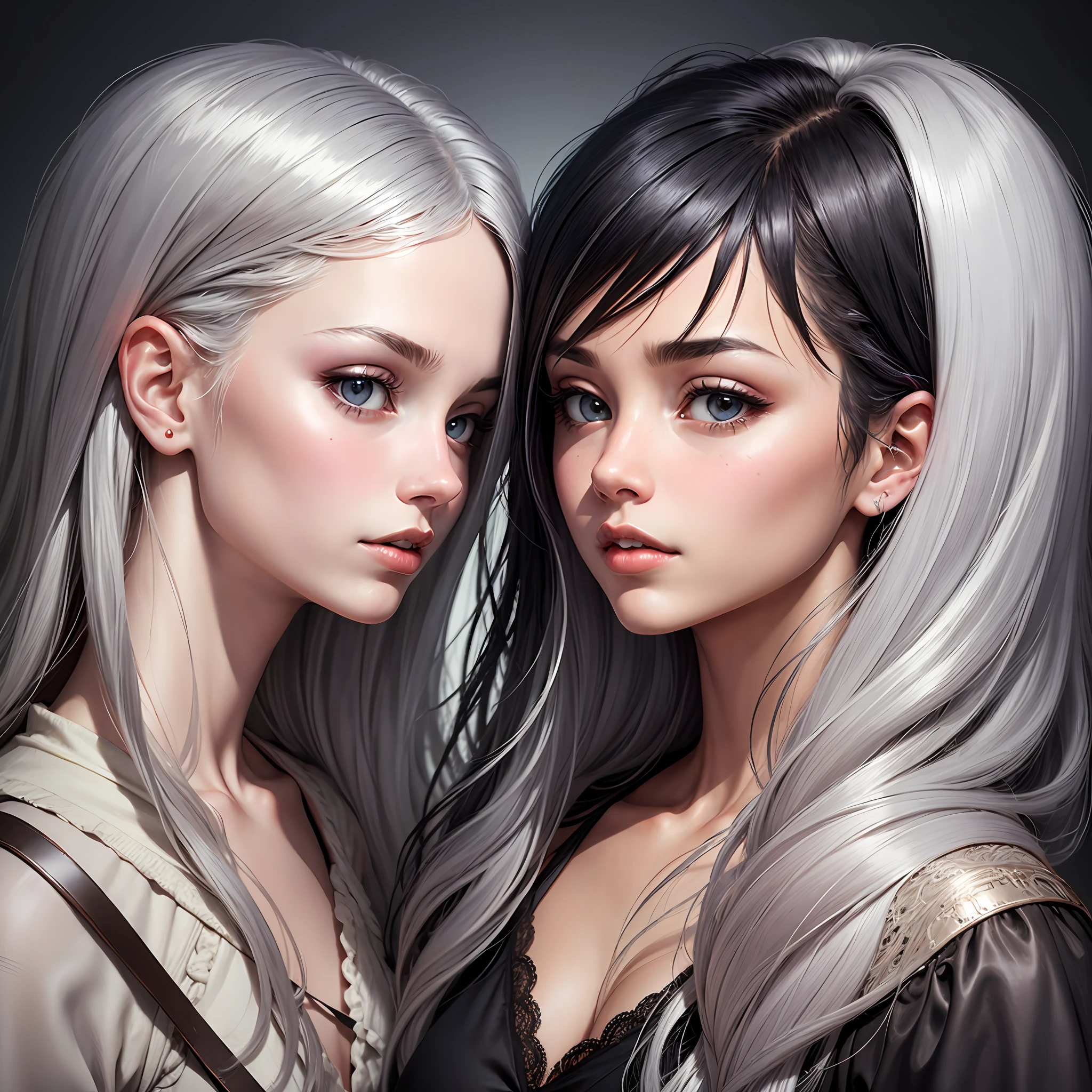 black hair, silver hair, silver hair, Surrealism --auto