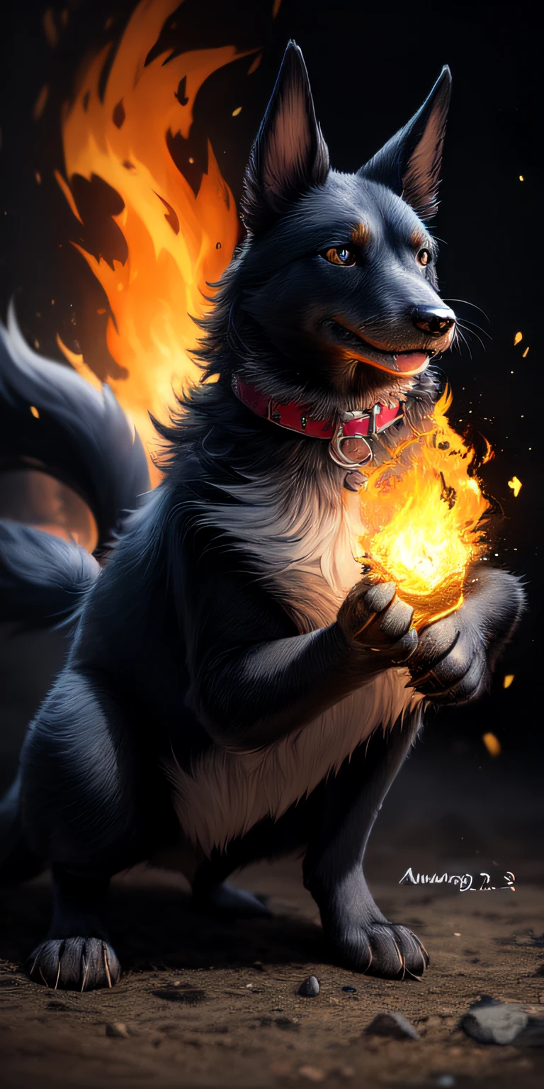 (intense and fierce warrior:1.4,Nasus:1.2,Anubis:1.1,powerful weapon:1.3,magical appearance:1.3,dog-like:1.1,fire spell:1.2, best illumination)