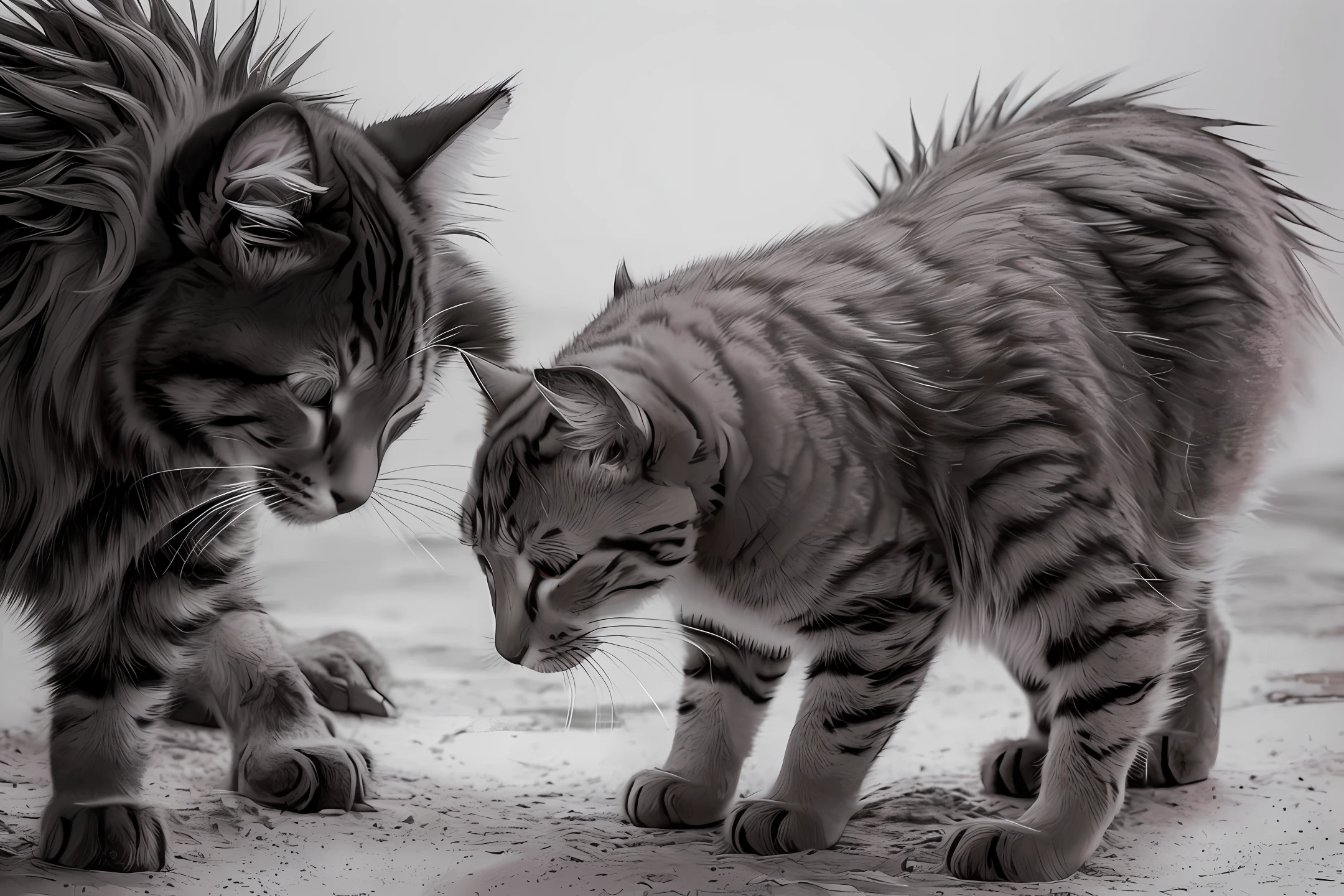 A kitten stood up,With small paws exposed,Its fur is black and white,Wearing small pink clothes,With a pink bow,Watery eyes