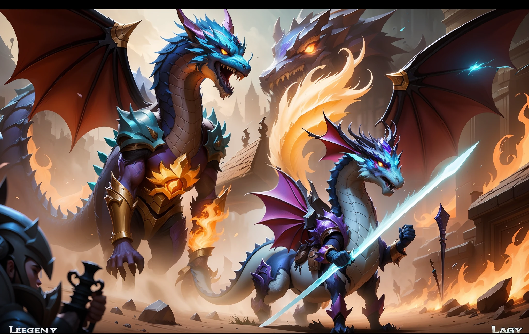 There was a man riding a dragon，Holding a sword in hand, League of Legends concept art, Riot game concept art, league of legends style art, league of legends art, league of legend illustration, style of league of legends, league of legends splashart, league of legends art style, Splash Art, League of Legends style, league of legends character art