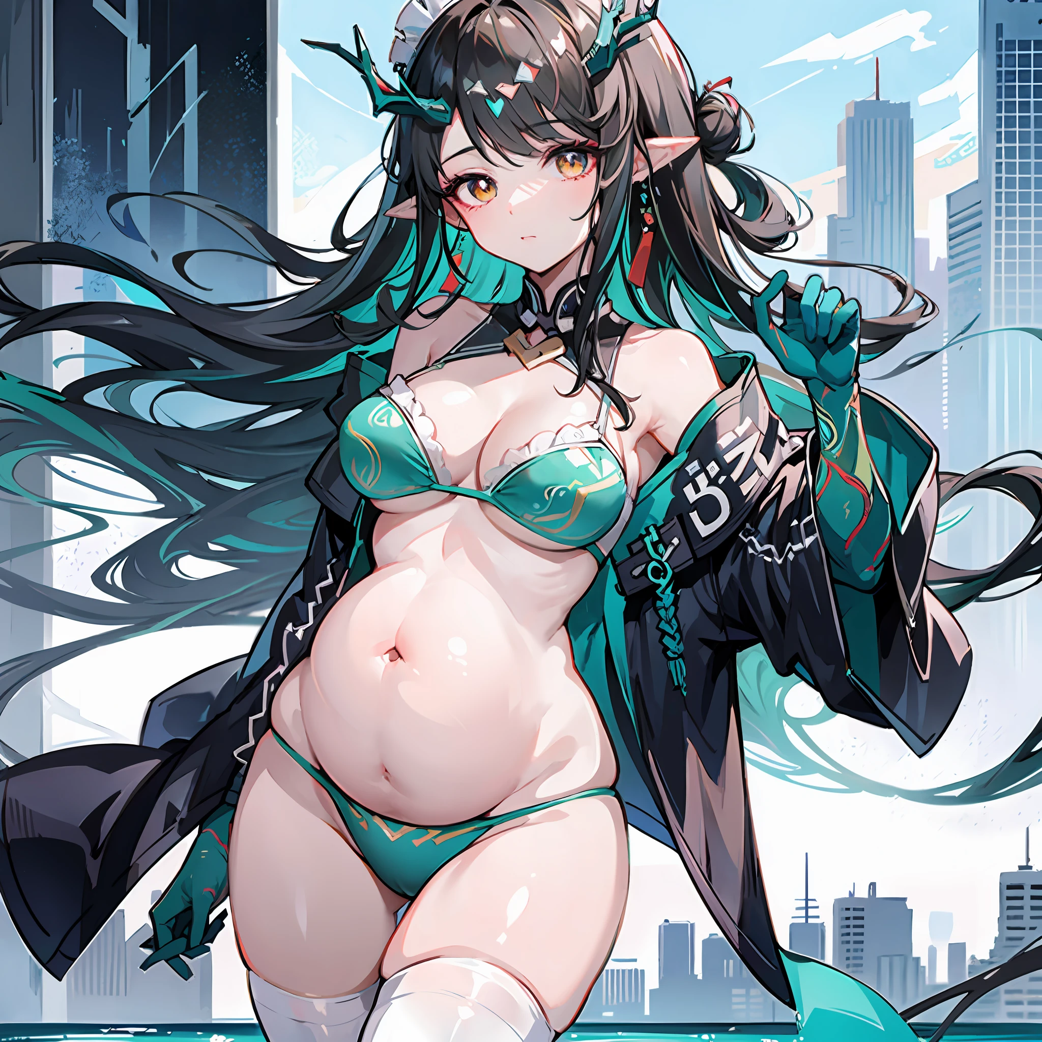 tmasterpiece, Best quality, (Detailed eyes and skin), ((Realistic)), jixiaoman, 1girll, The blonde_Hair, Yellow_clothes, Black_clothes, Blue_Eyes, Blue_sky, bblurry, bblurry_Background, bblurry_foreground, (Modern_City:1.5), mediating_Breasts, Exercise_bblurry,The photograph_\(curly\),The long-haired,Skysky,独奏,Upper body body,Pregnant belly,Beth,Showing the belly,youthfulenergy,18-year-old girl,adolable,Two-dimensional painting style,Pregnant women with,Best quality, 8K, High quality,, hair adornments, cone hair bun, Long hair, double bun hair, bangs, bow, maid headdress, Large Thigh, Stockings, white thighhighs, cleavage cutout, Face focus, Close up, (Heart-shaped pupils:0.9), (Blush:0.65), (1girll, Solo:1.4), Cityscape, Blue sky, Bright sky, Sunny, holding flower, Large breasts, Detailed background, Detailed clouds,Pregnant belly,Two-dimensional painting style,(Masterpiece), Best quality, Fine details, Highest picture quality, Masterpiece,exquisite CG,1girll,Closed mouth,Brown eyes,Long hair,bangs,Bare shoulders, cleavage,(Big breasts:1.4),Bare arms,Pink bikini,navel,Lace,garterbelt,Thighs,Loli,White pantyhose,water,hyper pregnant,Girl,SushangV4,Yae,SideBraid,