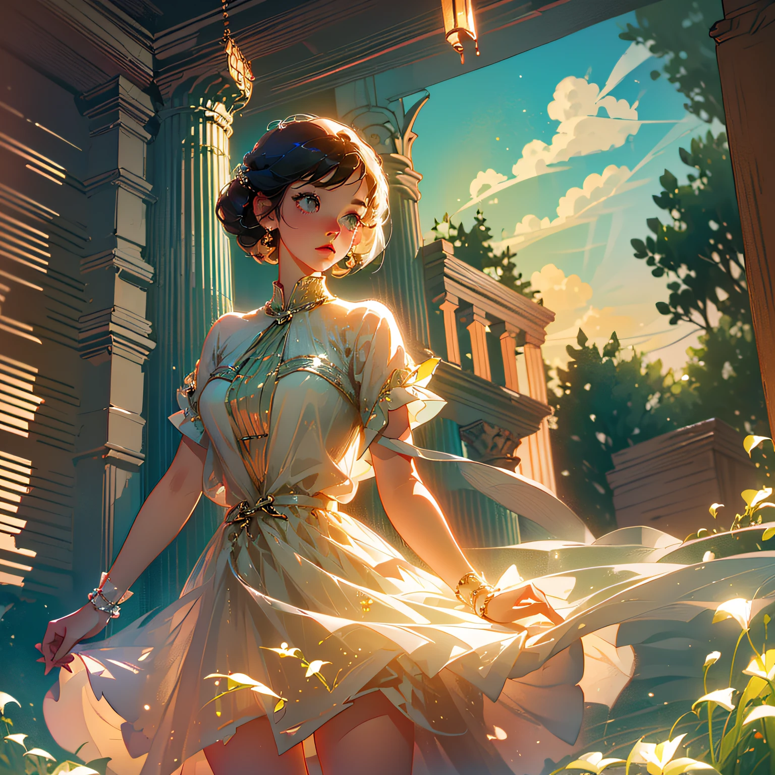 teens girl，Light long dress --auto