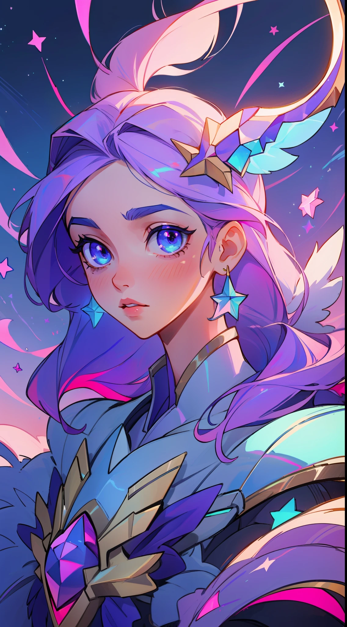 (masterpiece, best quality), intricate details, 8k, artstation, sharp focus, 1girl, star guardian, league of legends, (pink, purple, blue color theme)