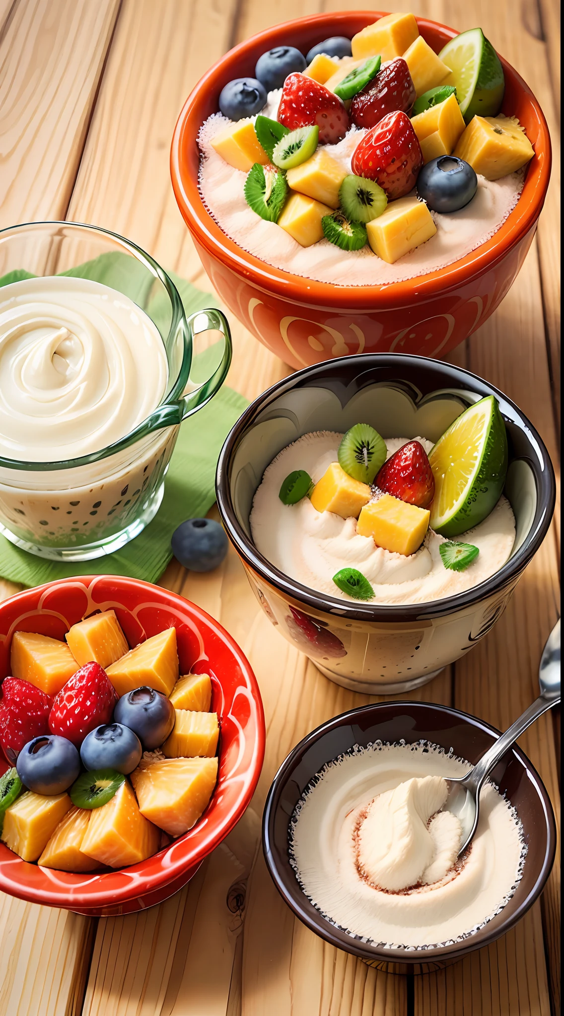 2 tablespoons chia seeds 1 cup milk (can be cow's milk, vegetable milk or yogurt) 1 tablespoon honey or other sweetener of your choice 1 teaspoon vanilla extract (optional) Chopped fresh fruits (For example, strawberries, kiwi, mango, a banan,Orange, blueberries, etc.) for topping --auto --s2