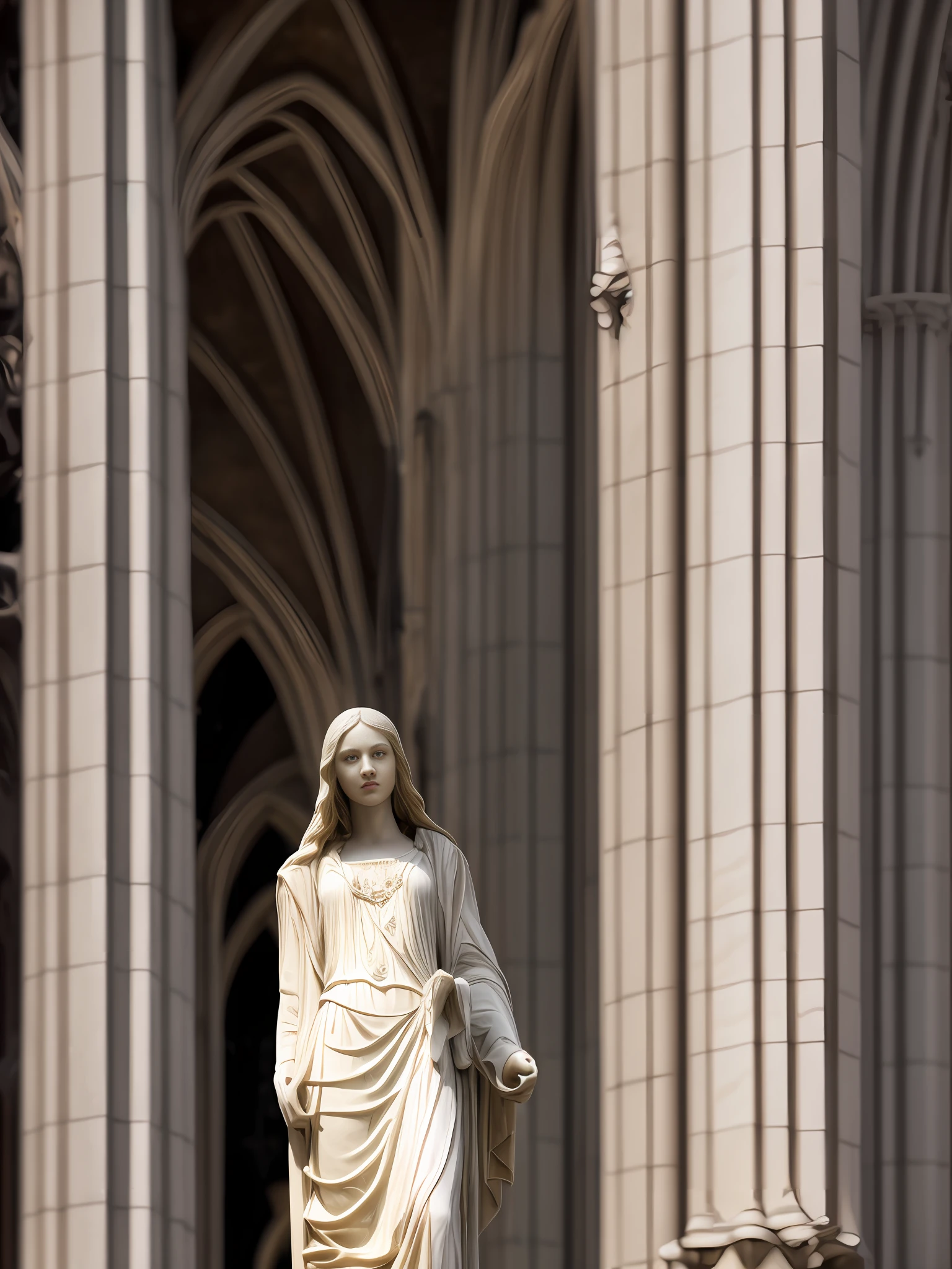 High detail RAW color art,Animate,Marble skin of angels,high-angle,marbled((statues)),(((Ultra-detailed and elegant,beauitful face))),White-colored skin,folds,magical ambiance,(focus at face),(((Gothic cathedral in background))),(Detailed skins,skin textures),(intricately details,finely detailled,the ultra-detailed),Ray traching,sub surface scattering,diffused soft lighting,shallowdepthoffield, author:(Oliver Wetter),author:Leonardo da Vinci,author:emylie Boivin,Photographed at the Canon EOS R5,28mm lens,F/2.8,Clear focus bokeh