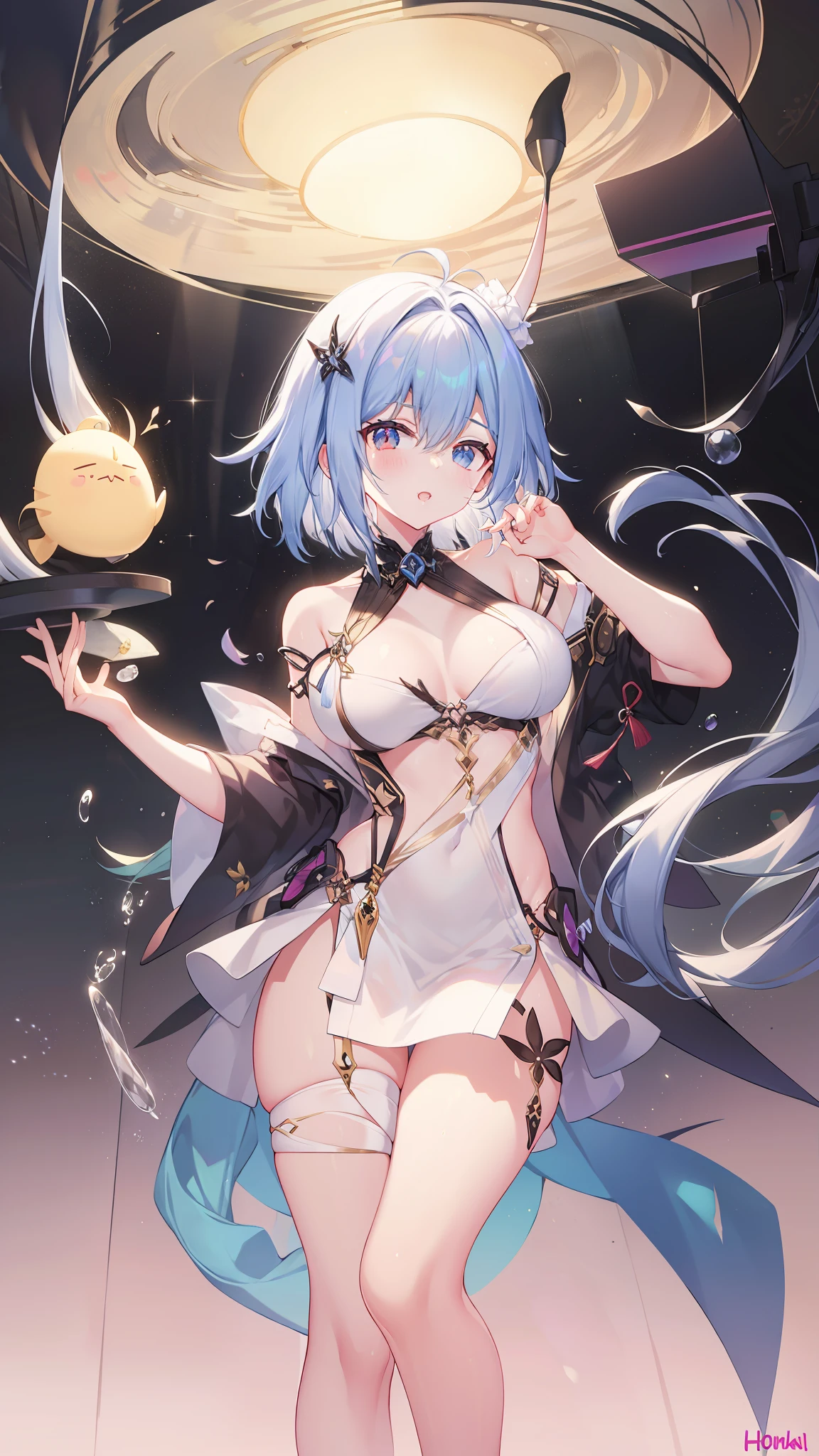 Honkai 3,White stockings,dual horsetail,White color hair,Raised sexy,鎖骨