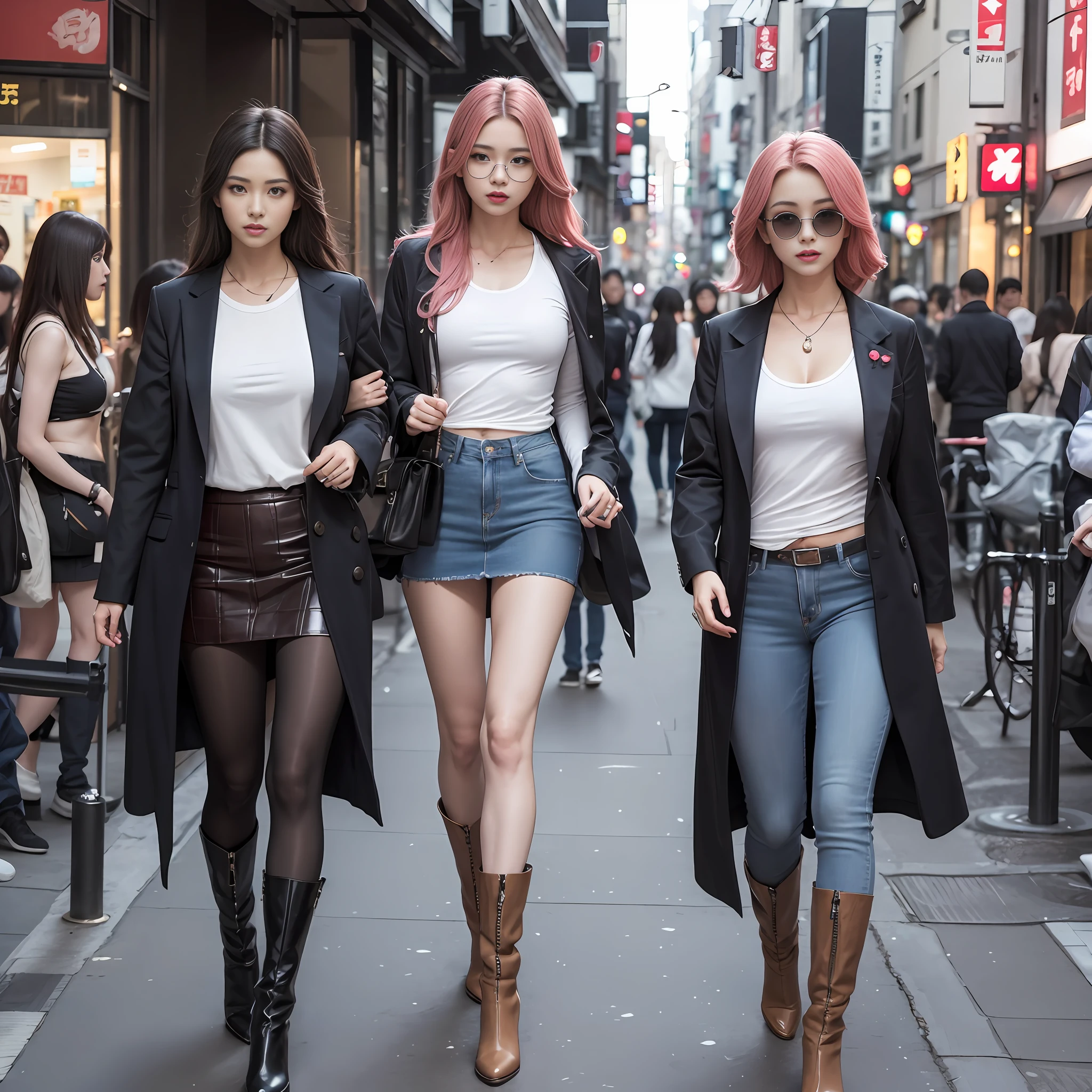 Unbeatable masterpiece，Ultra-realistic 8K CG，Perfect artwork，（1girll：1.1），独奏，（（Perfect female image）），（NSFW），looking at viewert，a mature female，Bimbo（Android18）standing on your feet，（teasing），best qualtiy：1.1，tempting pose，A sexy pose，Tempting，（big breasts beautiful），（curves），（bushy），blone hair，（eBlue eyes：1.2），short detailed hair，耳Nipple Ring，jewely，denim vest，Open the vest，blackpantyhose，Black Shirt，Denim skirt，Striped long sleeves， blue skirts， Toned legs， Cowboy thigh boots，Suits， （Abs：1.1）， （big assa：1.4）， Peach butt， （atheletic body：1.2）， （Large breasts：1.3， Wide_Hips：1.5， a narrow waist， Small waist：1.5， Slender body：1.2， thick thight：1.3）， （shiny skins：1.2）， （hdr）， （the street：1.2），  rich colours， textures true to reality， Dramatic lighting，unreal-engine，Trends on ArtStation，Gerald Brom，Frank Frasertta，Luis Royo，Julie Bell，by Boris Vallejo，Beautiful female fashion model，White fluffy clothing，short skirt and a long jacket，japanese city street fashion，Black-pink Rosanne Park，She is seen wearing streetwear pieces，japanese street fashion，tokyo fashion，Woman in streetwear，wearing jacket and skirt，street fashion outfit，Harajuku street fashion，Beautiful woman walking in the wind，Tall guy，Long legs，Perfect body proportion，Big breasts Thin waist，Tall，slender figures，Nine-headed body，largeeyes，Beautiful and delicate face，perfect body detail，Perfect body proportion，Perfect visual proportions，fashion shot，Glamorous，soft，delicated，Highlight the feminine curve，subtext：Raised sexy，self-assured。 --auto