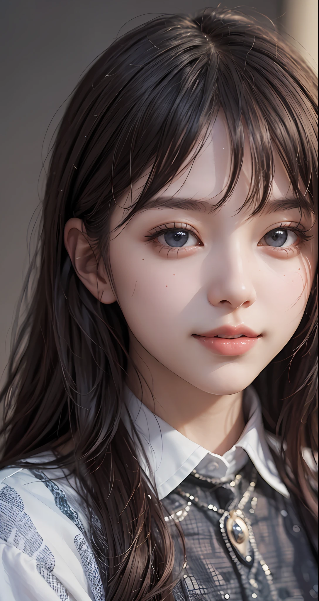 Masterpiece, 1 beautiful girl, Detailed, Swollen eyes, Top quality, 超高分辨率, (reality: 1.4), Original photo, 1girll, Cinematic lighting, Smiling, Japanese, Asian beauty, Korean, Clean, Super beautiful, little young face, Beautiful skin, slender, Cyberpunk background, (Ultra photo realsisim), (High resolution), (8K), (Very detailed), (Best Illustration), (Beautifully detailed eyes), (Super detailed), (the wallpaper), (Detailed face), audience looking, finedetail, Detailed face, pureerosfaceace_V1, Smiling, 46-point oblique bangs, Staring straight ahead, Neat (Fashionab, Plain, Folded collar, Irregular, shirt feeling, Date dress), body facing front, Realistic photo,Kyoko Saito、日向坂46、