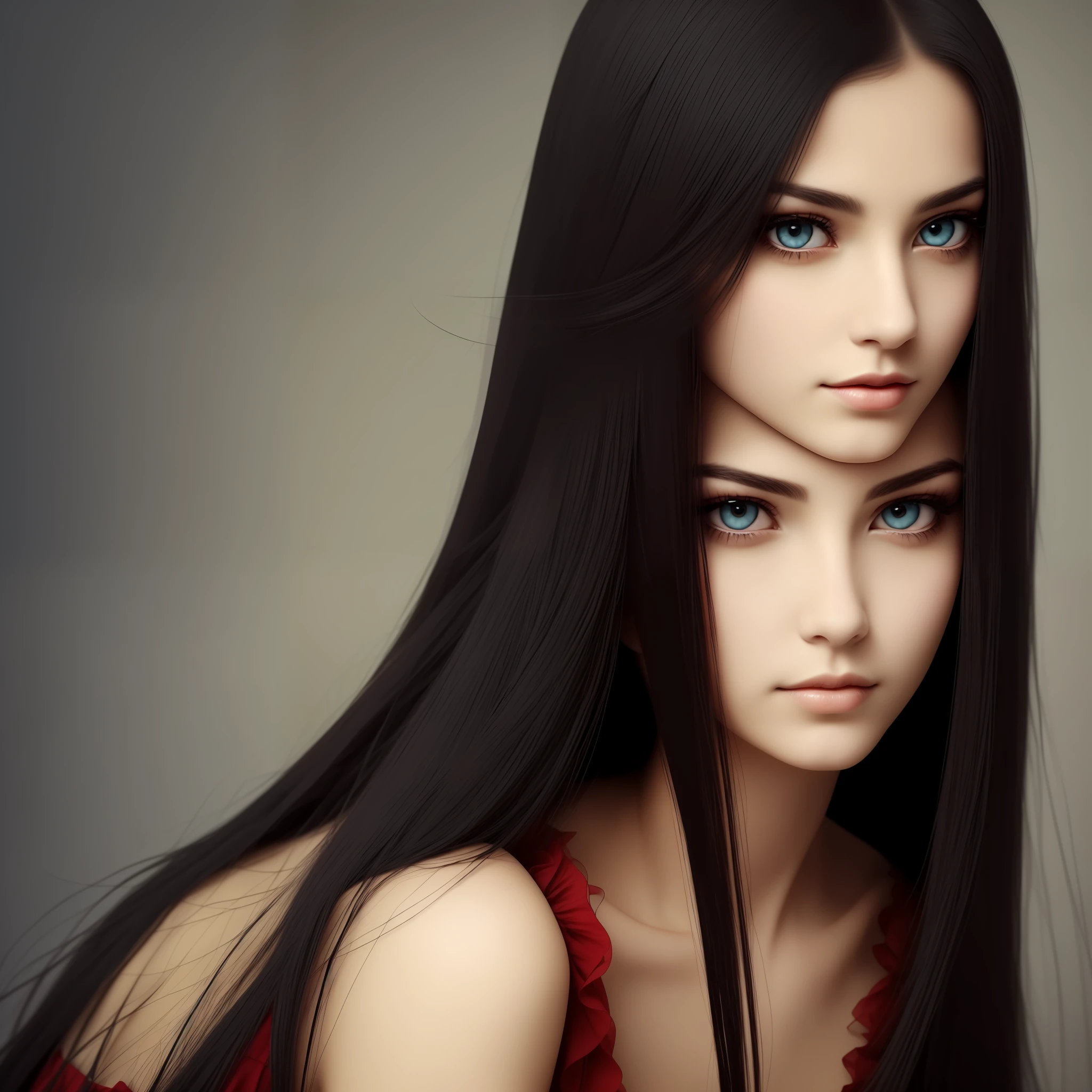 Antique beautiful woman with long black hair and red eyes --auto