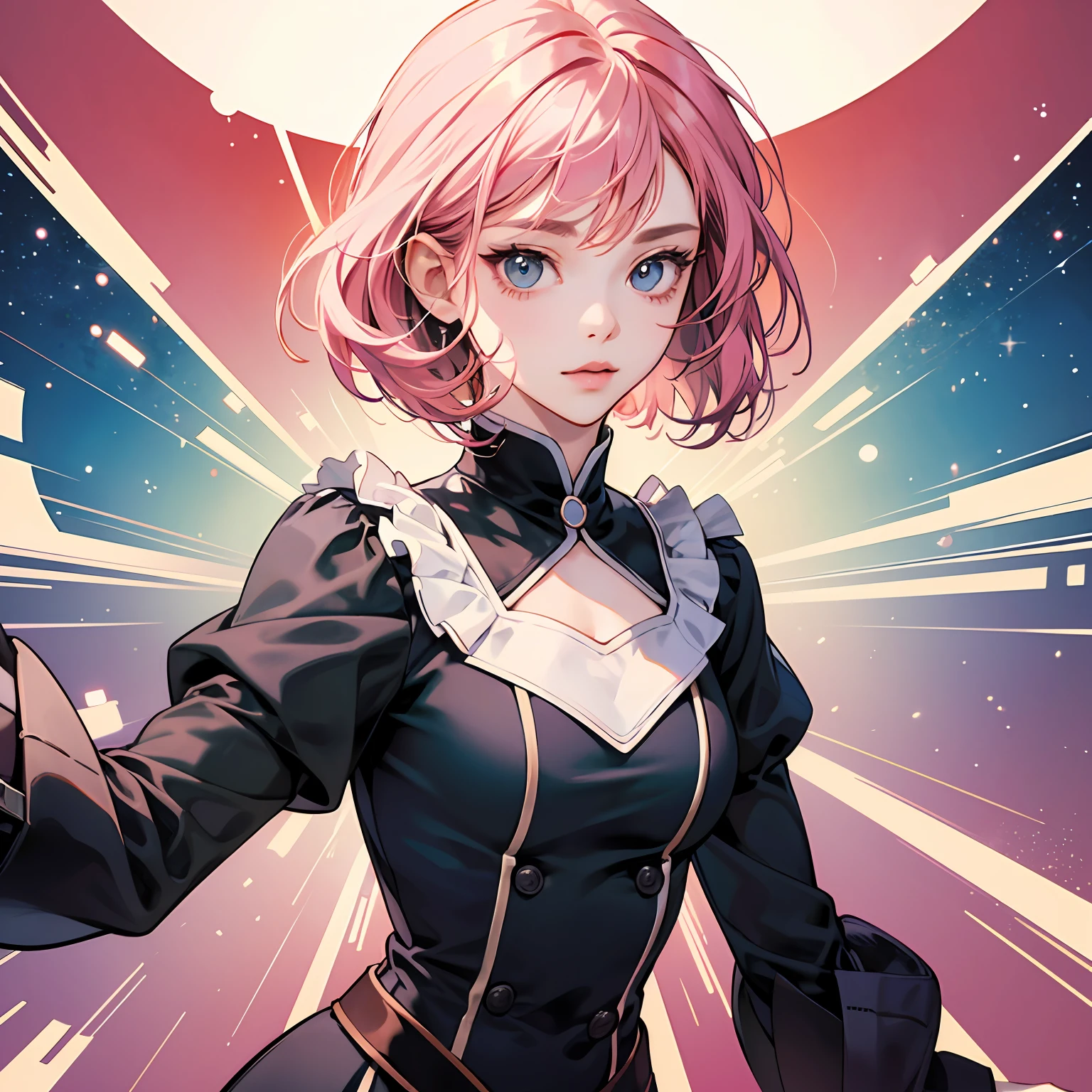 prety woman、The face is front、body is angled、comics、Design Touch、Anime Touch、Hair colorpink、short-hair、 --auto