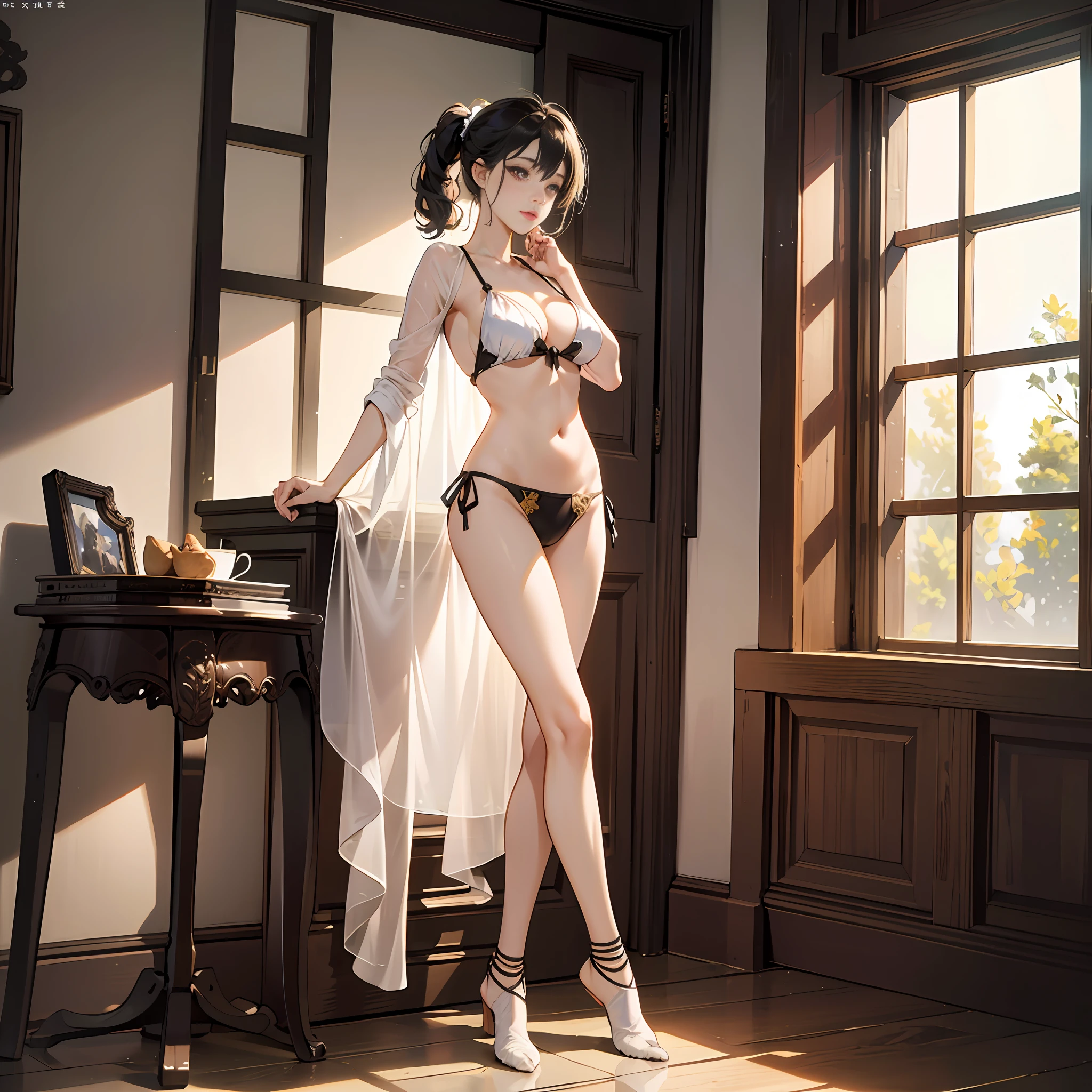 Ultra photo realsisim, Photo, Photorealistic, High quality, Realistic style, Full body, High definition, High quality, Realistic, shaded, Photorealism, Ray tracing, 8K, hyper HD, (jpn, toyko, CityView, In front of the window, Stand under the gaze, (Hyper-realistic), (illustratio), (A high resolution), (8K), (extremely higly detailed), (Most Best Illustration), (美丽细致的眼睛), (best qualtiy), (ultra - detailed), (tmasterpiece), ( the wallpaper), (Detailed face), 独奏, 1个Giant Breast Girl, looking at viewert, the detail, Detailed face, in the darkness nigth, deep shading, low tune, pureerosfaceace_V1, ssmile, A half body, See-through super little bikini, (( Camel hooves) ),, Long legs, Big breasts Thin waist, Cocked buttocks, Ultra-fine makeup, Ultra-fine lining, leg apart